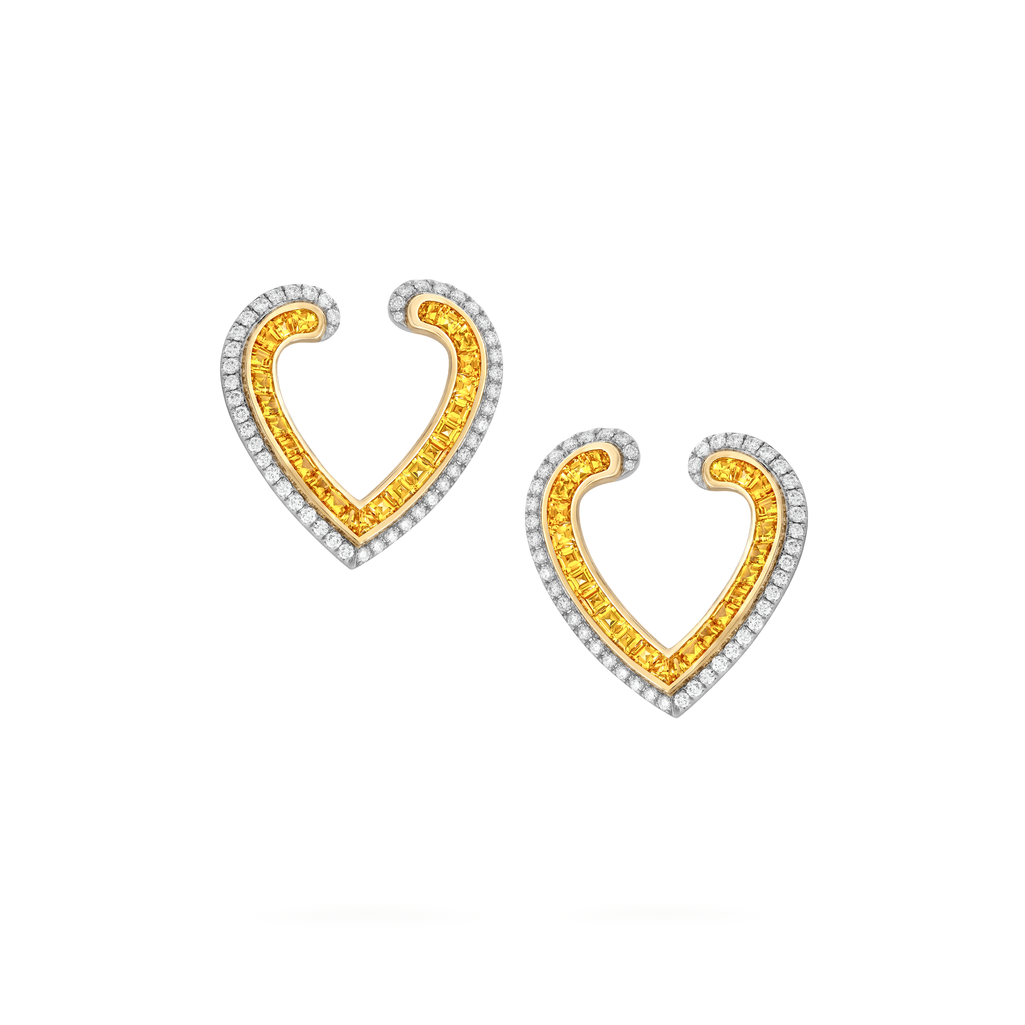 garrard Aloria Calibré Cut Yellow Sapphire Earrings In 18ct White and Yellow Gold with Diamonds