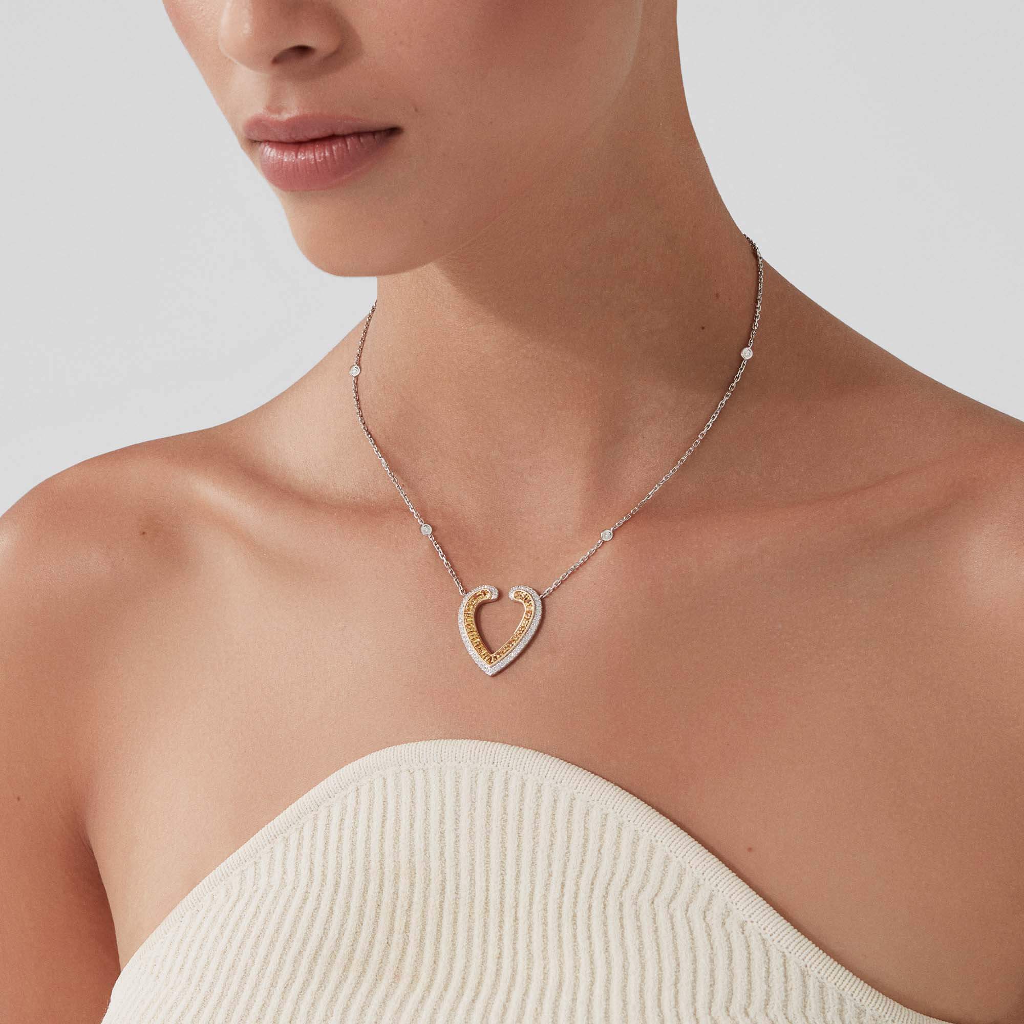 Garrard Aloria Calibré Cut Yellow Sapphire Pendant In 18ct White And Yellow Gold With Diamonds