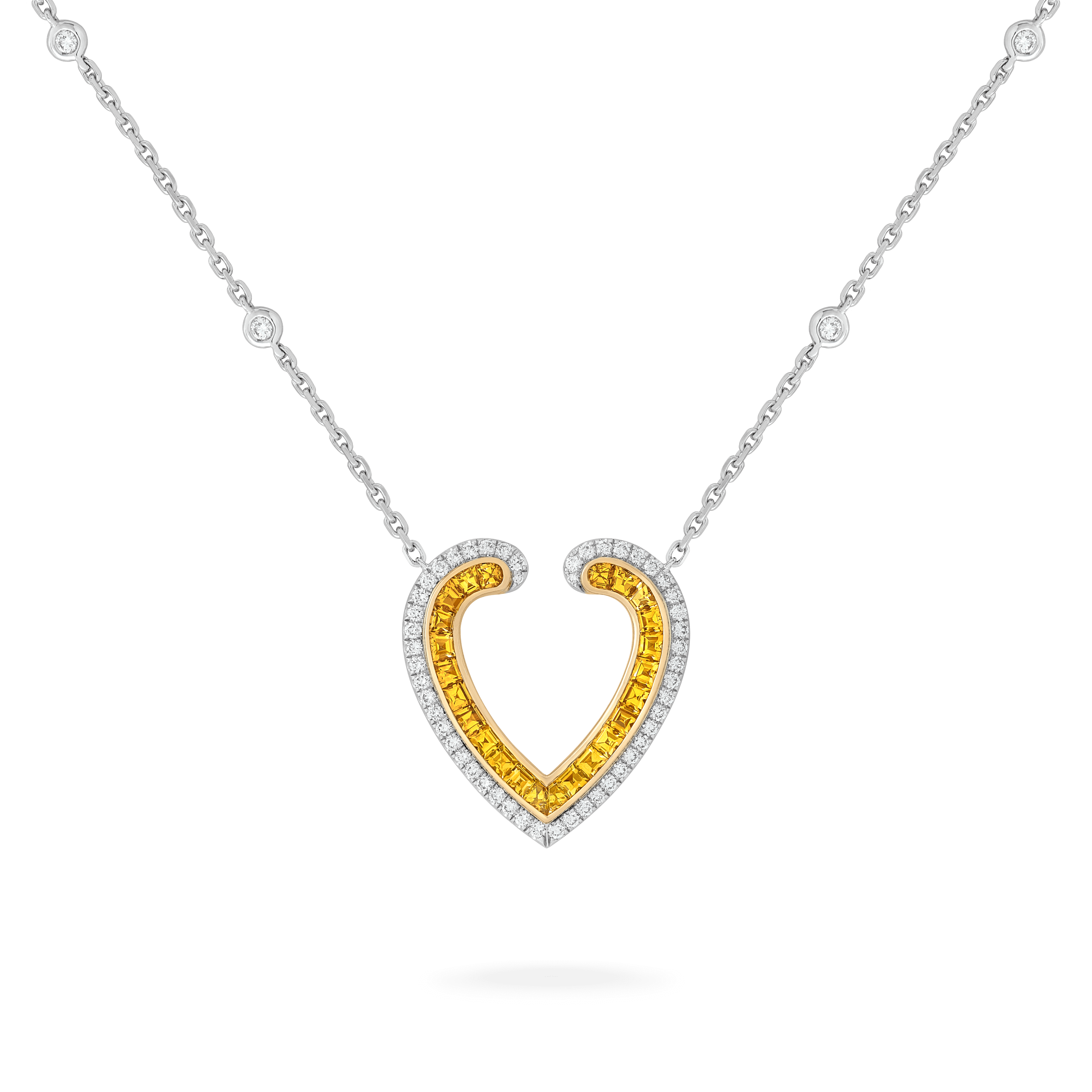 garrard Aloria Calibré Cut Yellow Sapphire Pendant In 18ct White and Yellow Gold with Diamonds