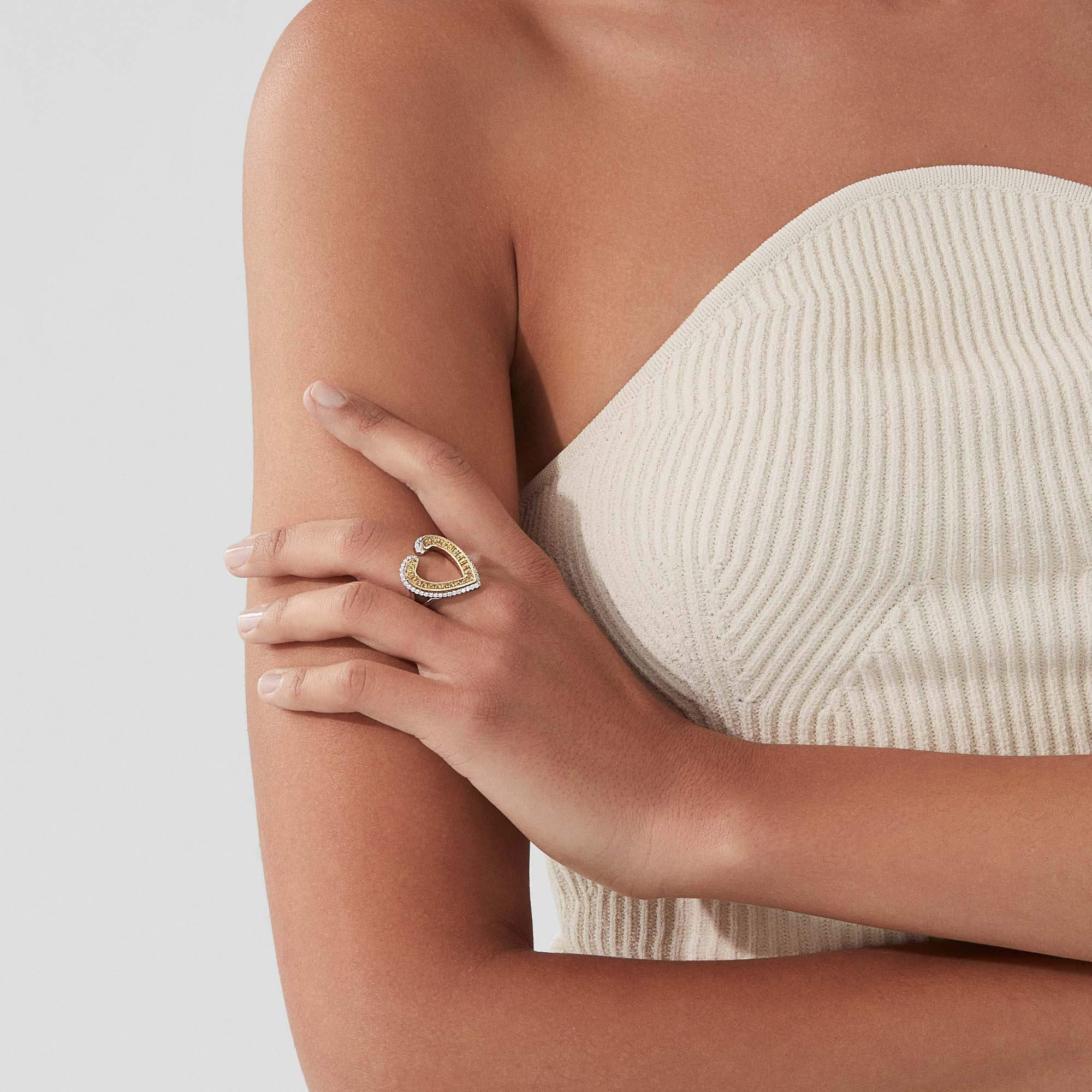 Garrard Aloria Calibré Cut Yellow Sapphire Ring In 18ct White And Yellow Gold With Diamonds