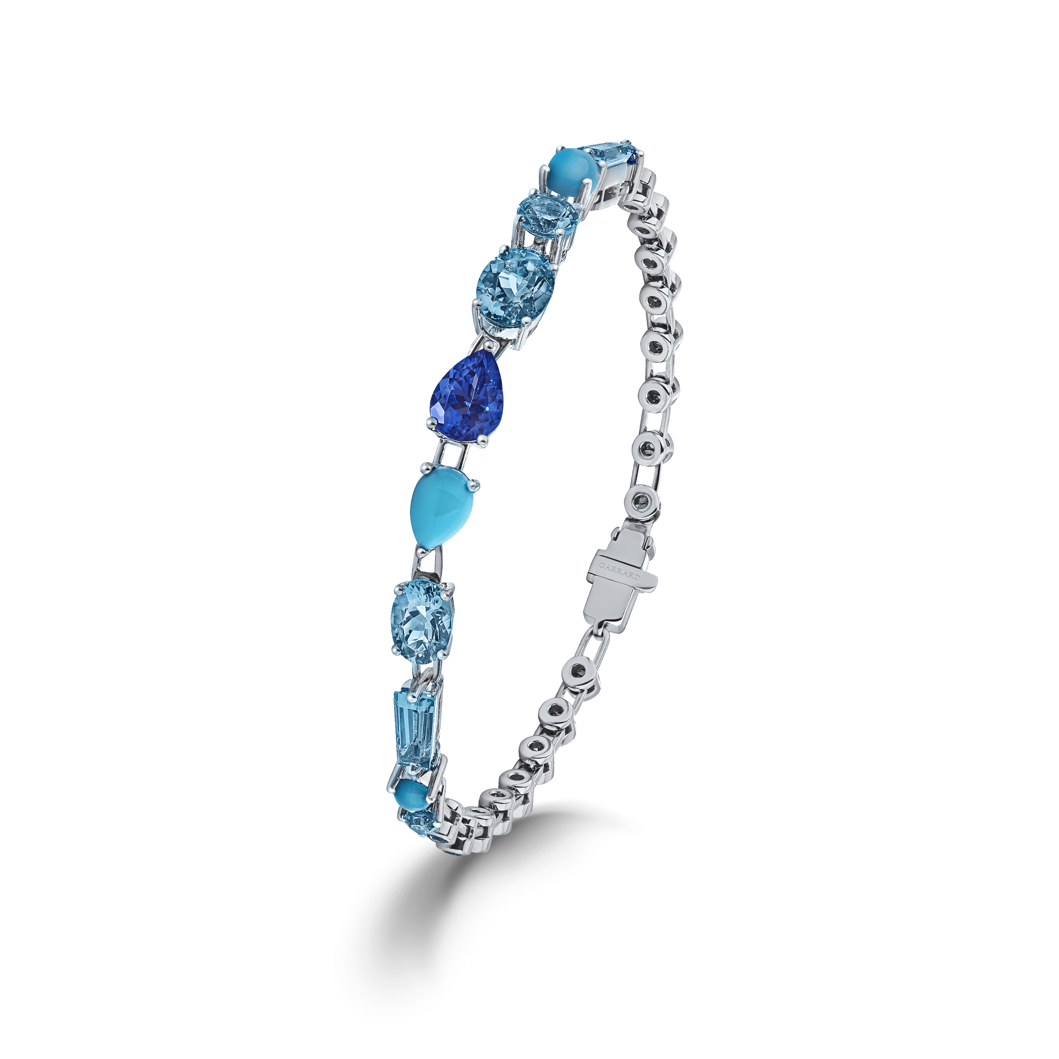 garrard Blaze Blue Sapphire Tanzanite Aquamarine Blue Topaz And Turquoise Bracelet In 18ct White Gold