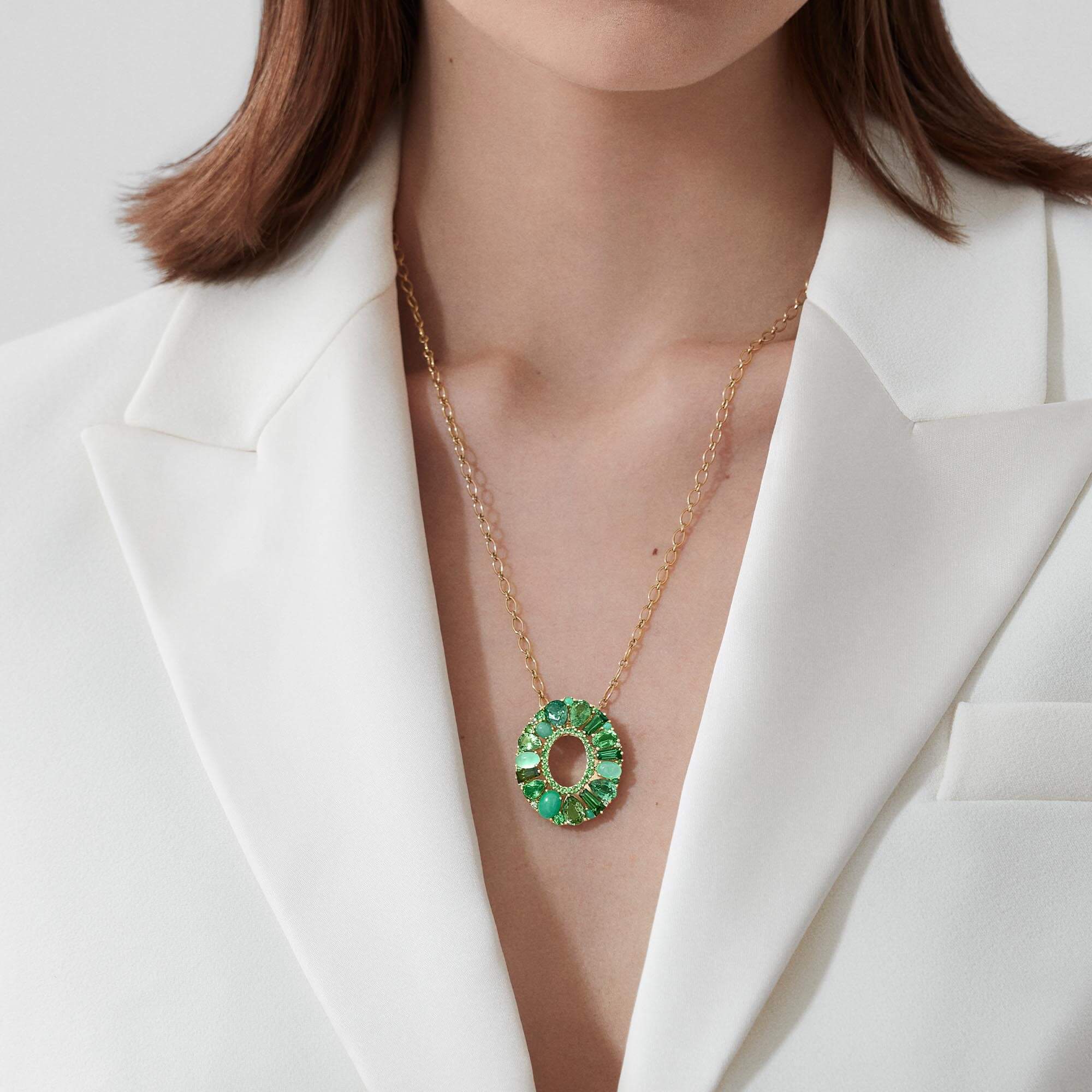 Garrard Blaze Green Sapphire Green Tourmaline Tsavorite And Chrysoprase Pendant In 18ct Yellow Gold