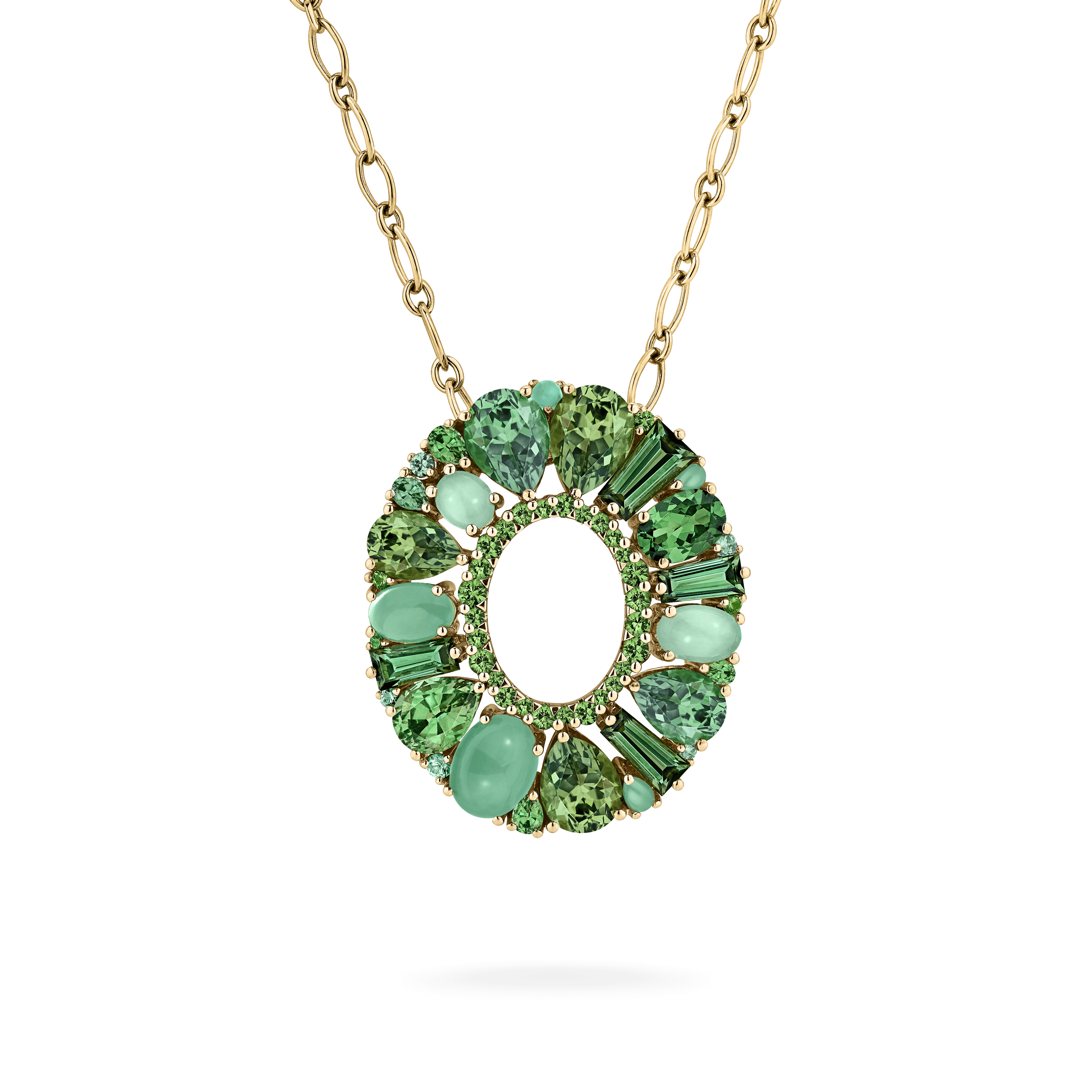 garrard Blaze Green Sapphire Green Tourmaline Tsavorite And Chrysoprase Pendant In 18ct Yellow Gold