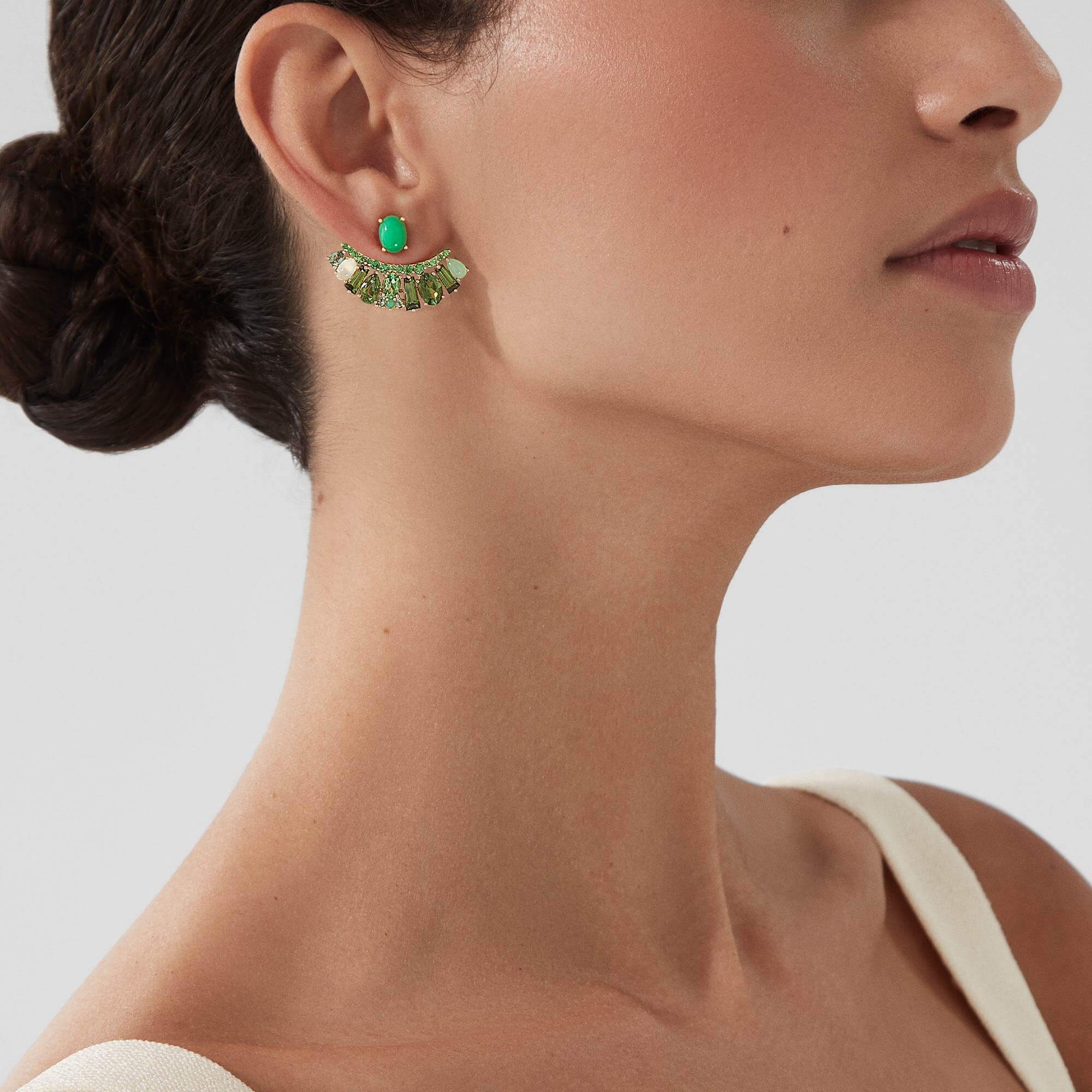 Garrard Blaze Green Sapphire Green Tourmaline Tsavorite And Chrysoprase Ear Jackets In 18ct Yellow Gold