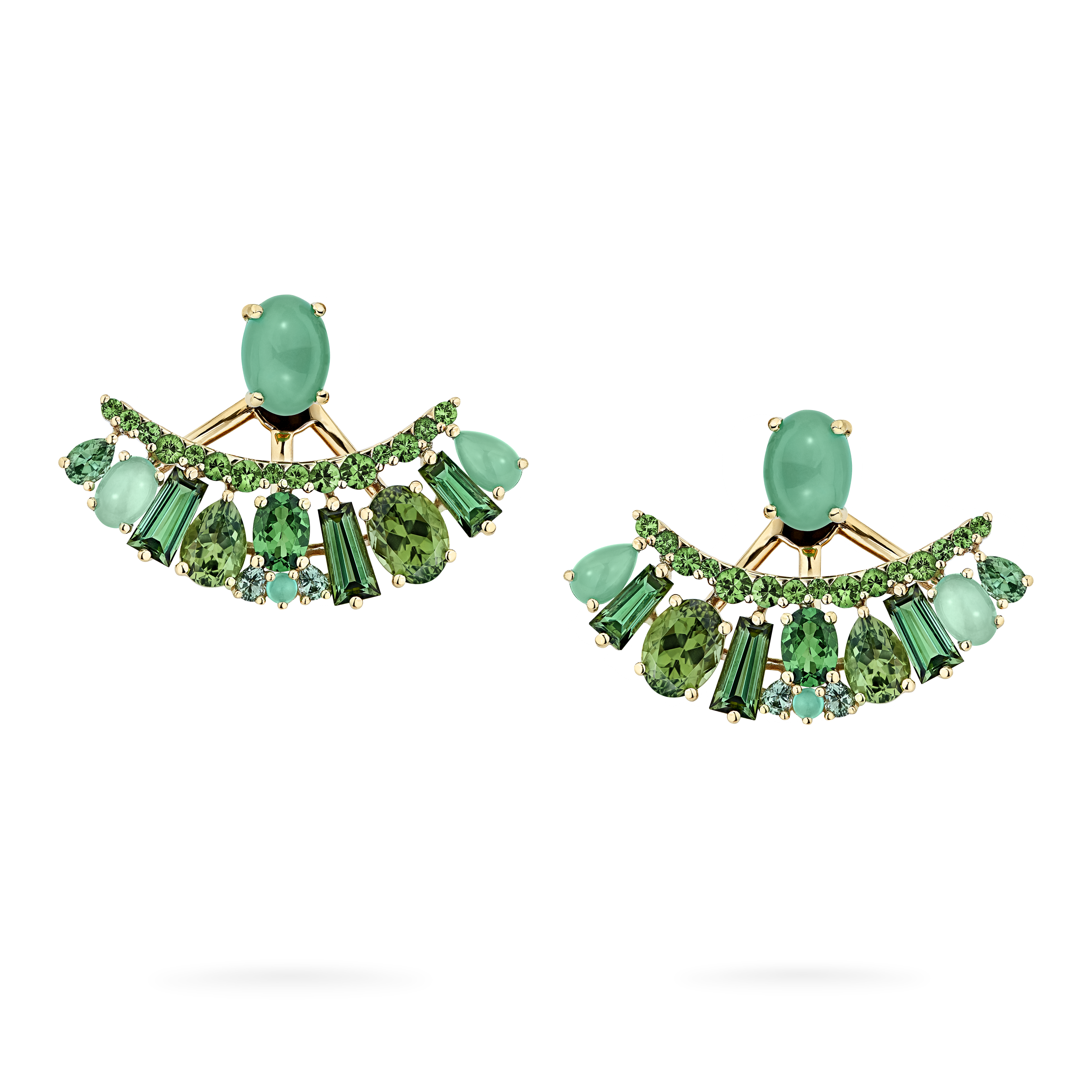 garrard Blaze Green Sapphire Green Tourmaline Tsavorite And Chrysoprase Ear Jackets In 18ct Yellow Gold