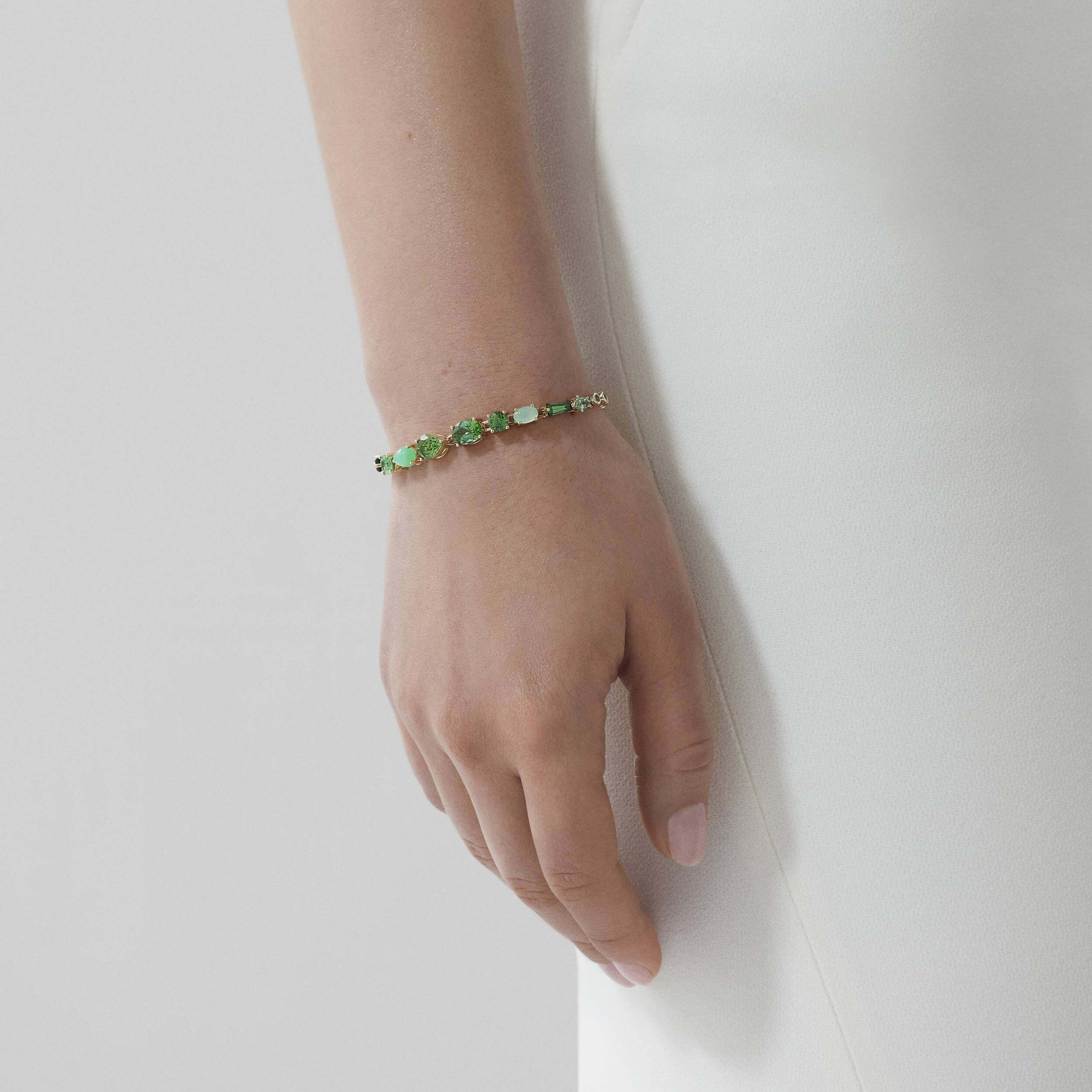 Garrard Blaze Green Sapphire Green Tourmaline Tsavorite And Chrysoprase Bracelet In 18ct Yellow Gold