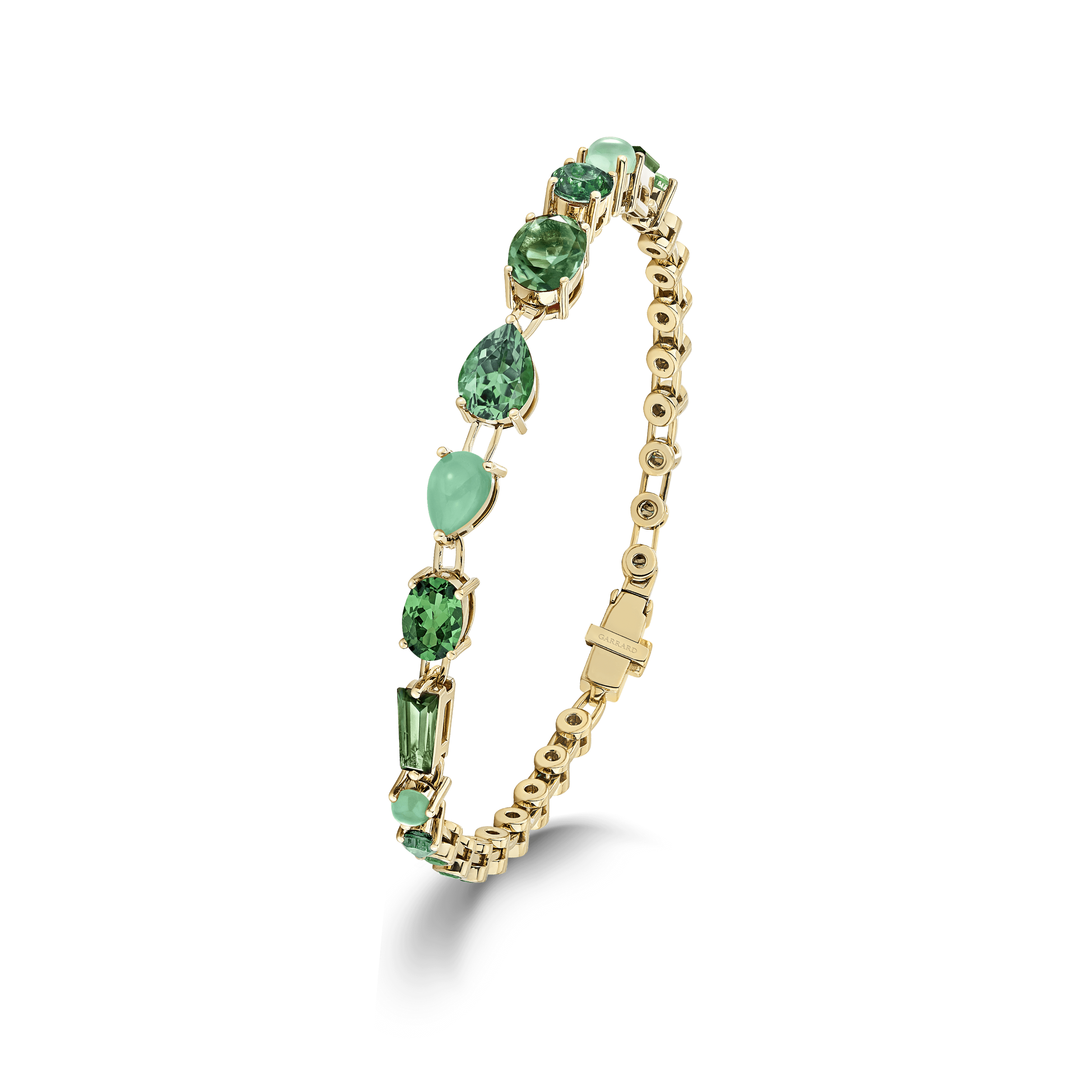garrard Blaze Green Sapphire Green Tourmaline Tsavorite And Chrysoprase Bracelet In 18ct Yellow Gold
