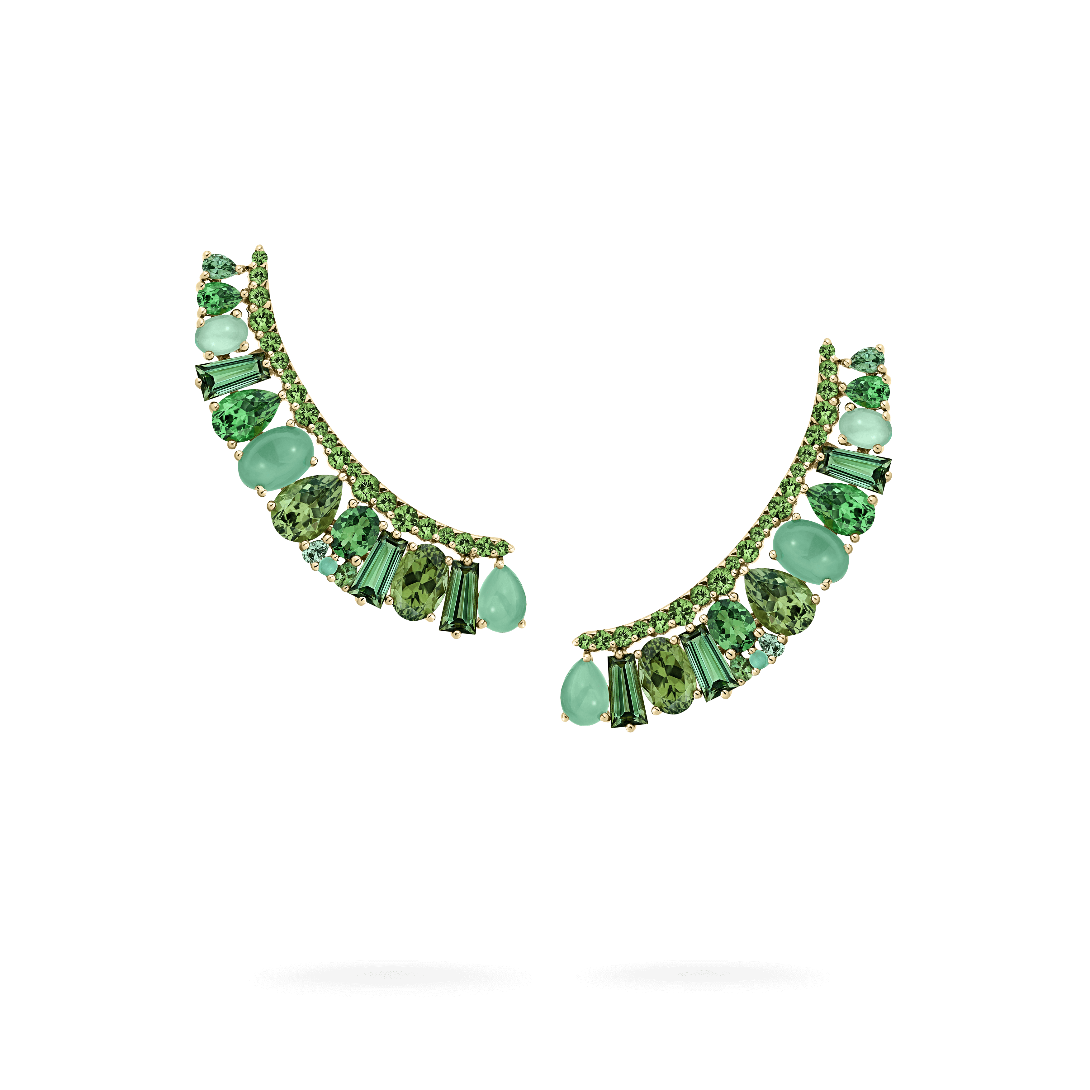 garrard Blaze Green Sapphire Green Tourmaline Tsavorite And Chrysoprase Ear Climbers In 18ct Yellow Gold