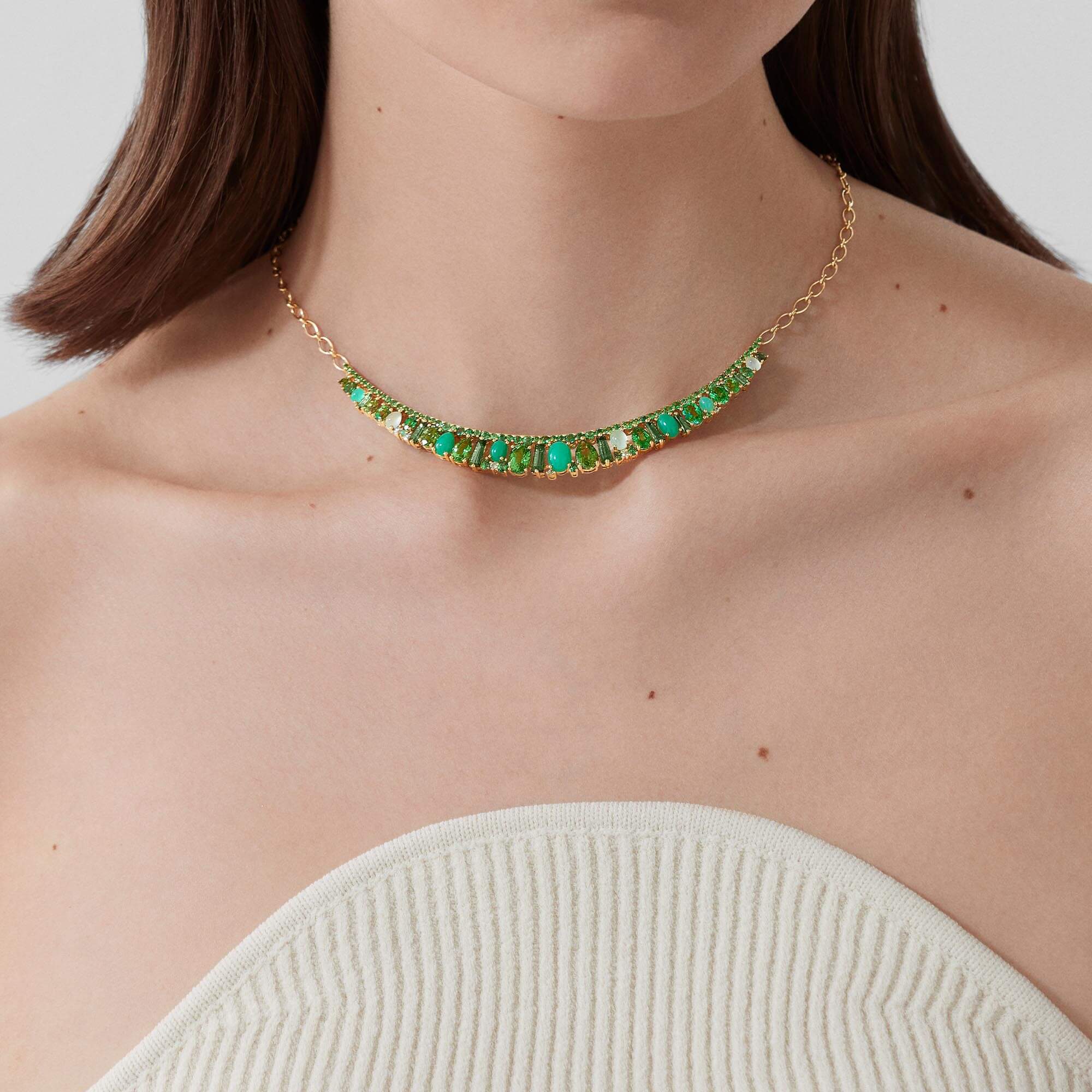 Garrard Blaze Green Sapphire Green Tourmaline Tsavorite And Chrysoprase Necklace In 18ct Yellow Gold