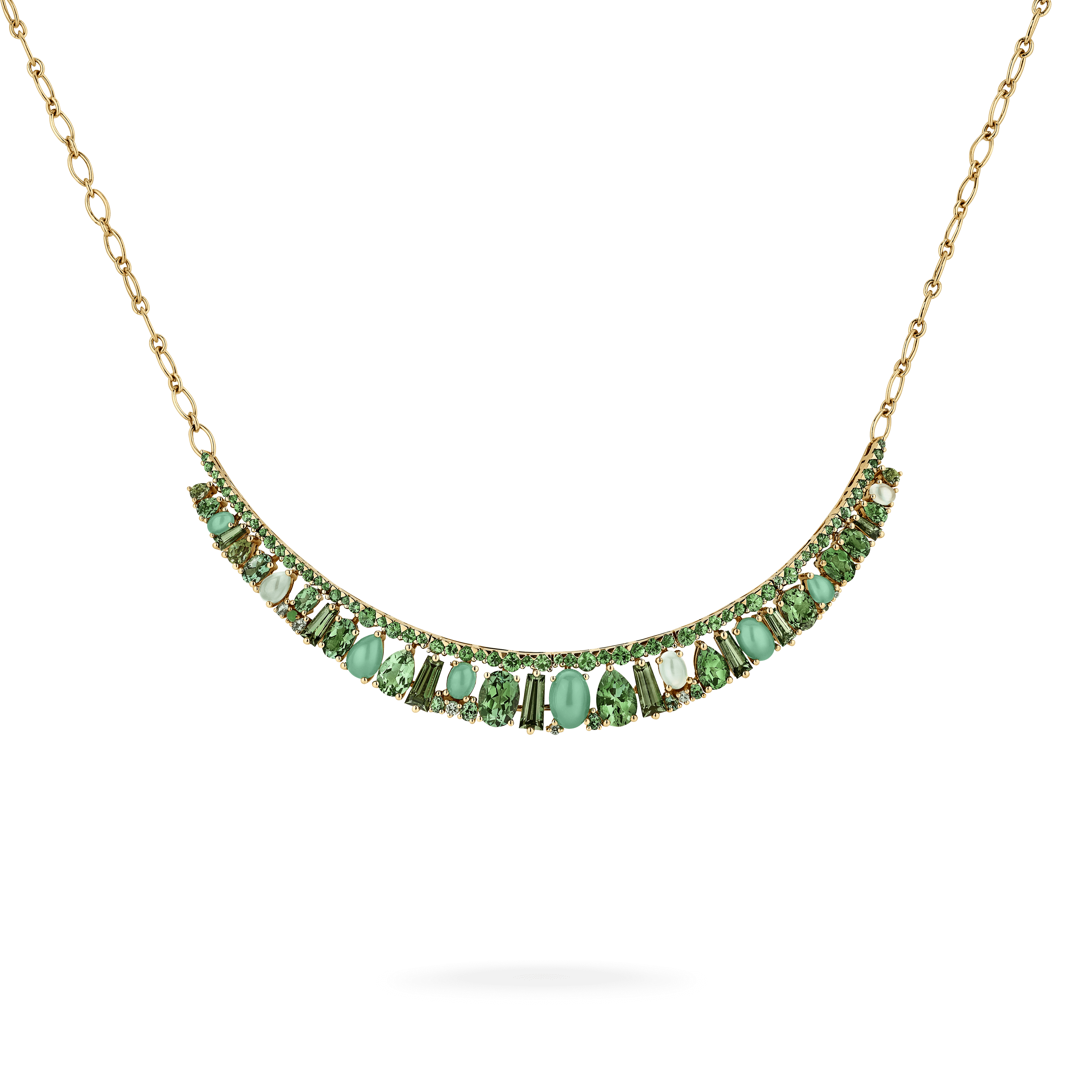 garrard Blaze Green Sapphire Green Tourmaline Tsavorite And Chrysoprase Necklace In 18ct Yellow Gold