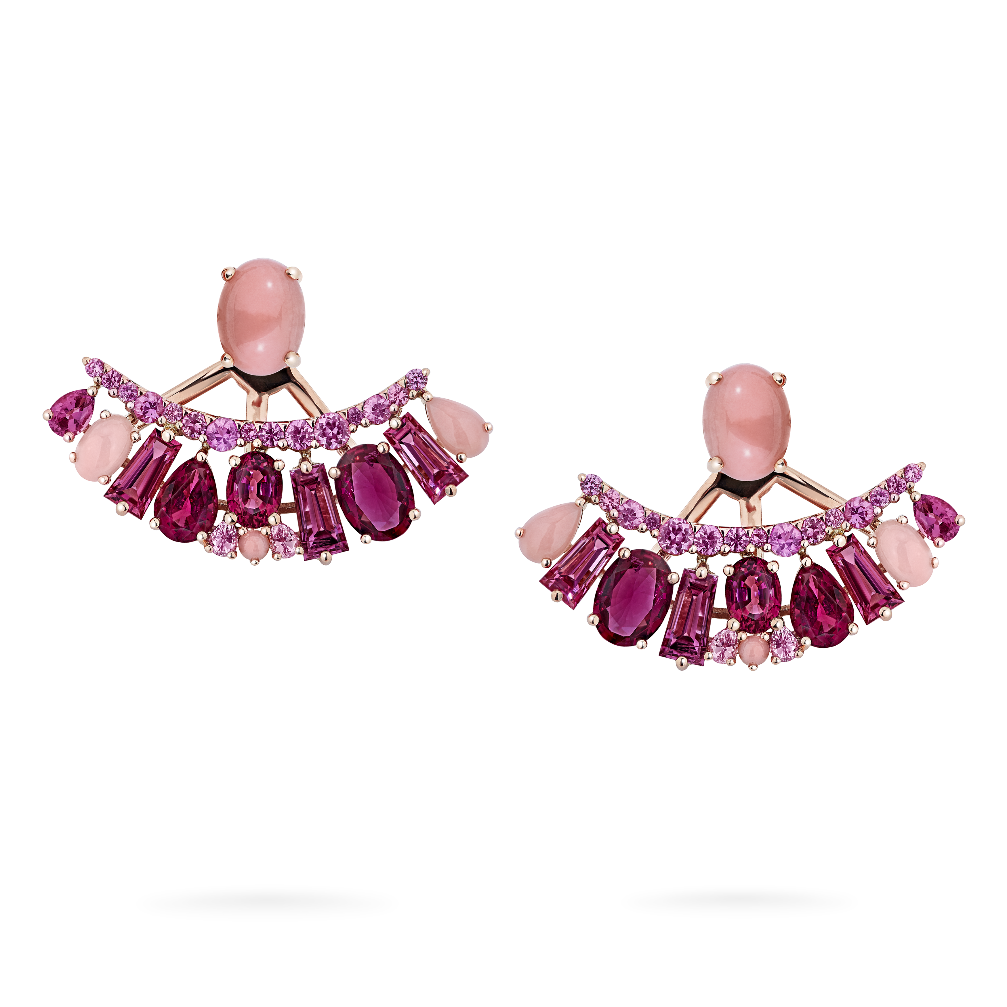 garrard Blaze Pink Sapphire Rubellite And Pink Opal Ear Jackets In 18ct Rose Gold