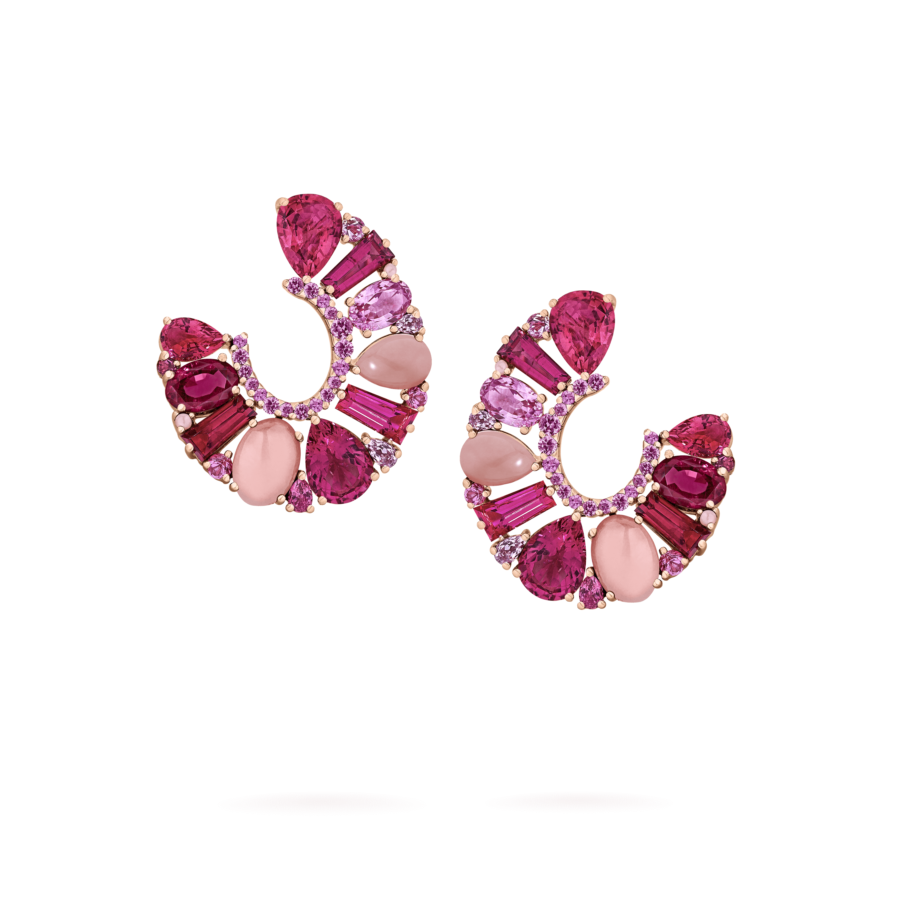 garrard Blaze Pink Sapphire Rubellite And Pink Opal Hoop Earrings In 18ct Rose Gold
