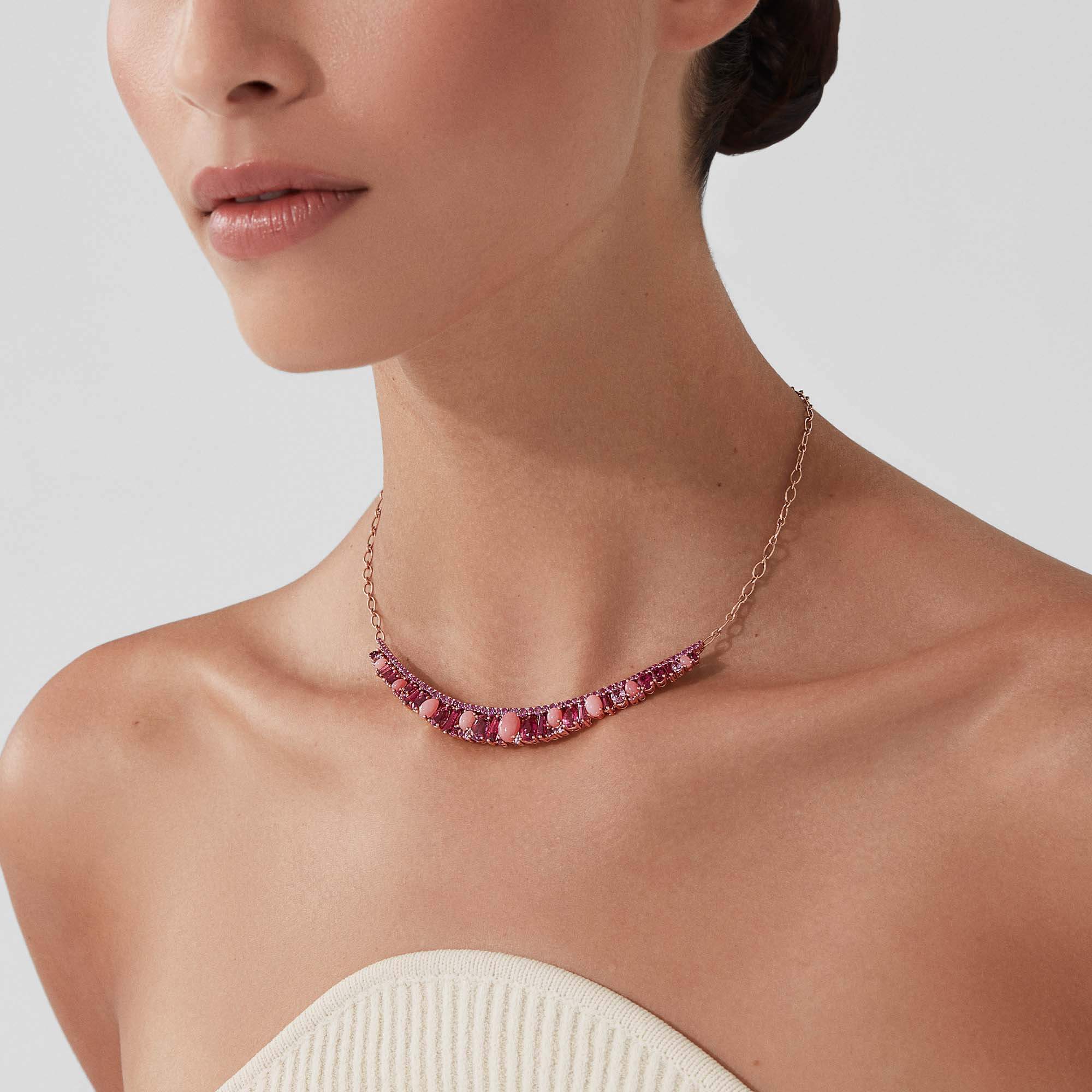 Garrard Blaze Pink Sapphire Rubellite And Pink Opal Necklace In 18ct Rose Gold