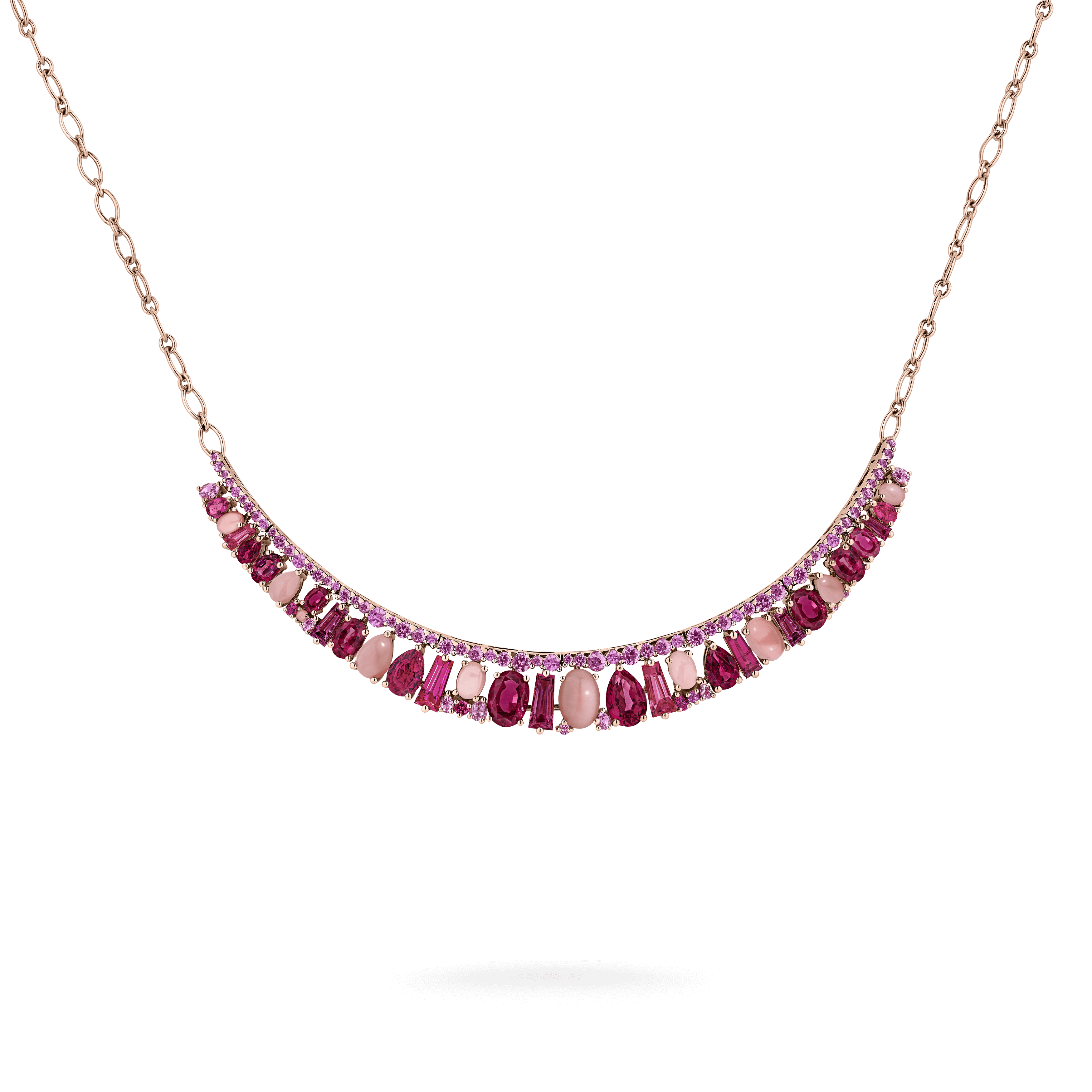 garrard Blaze Pink Sapphire Rubellite And Pink Opal Necklace In 18ct Rose Gold