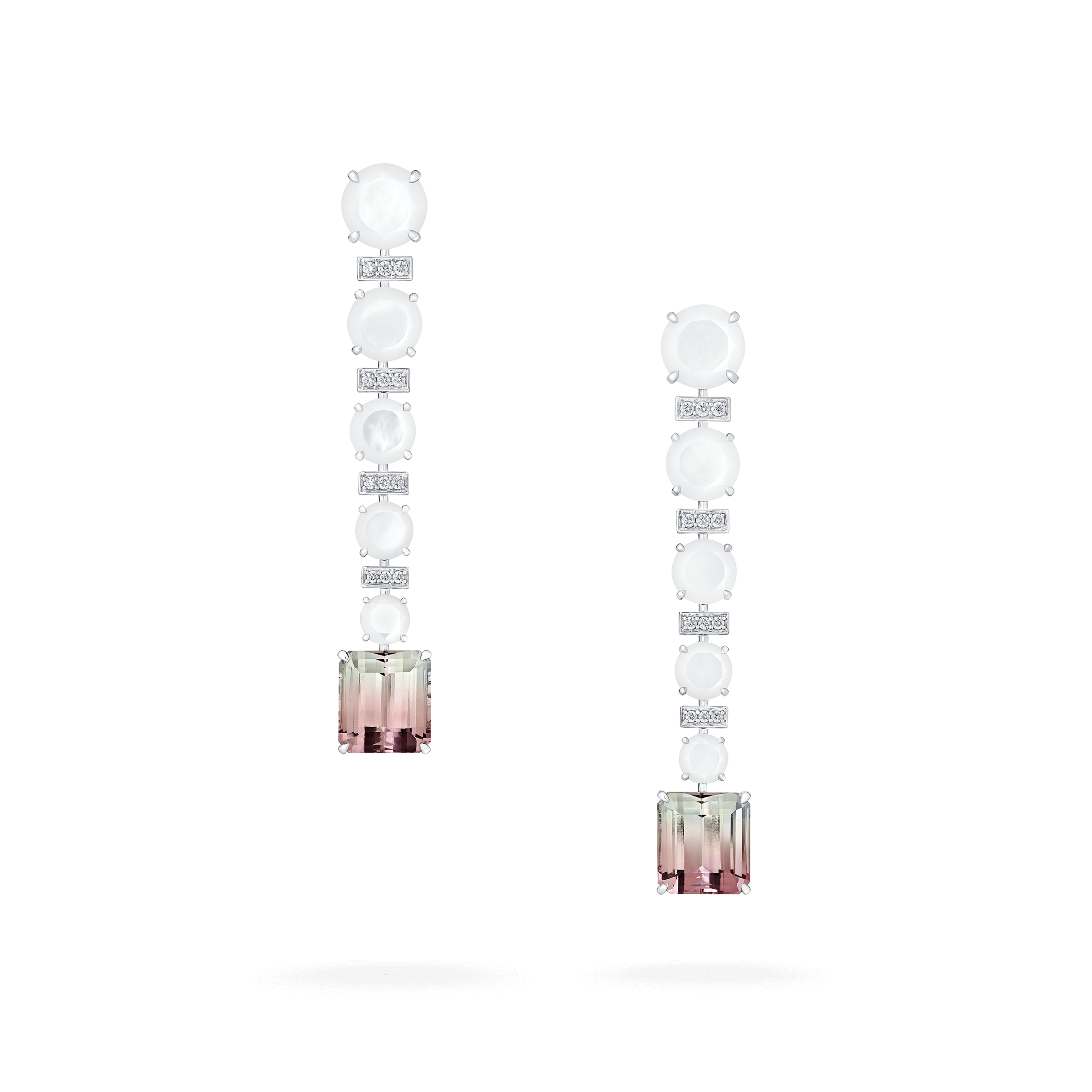 garrard Couture Desert Rose Drop Earrings In 18ct White Gold with Bi-Colour Tourmalines Diamonds and Mother of Pearl