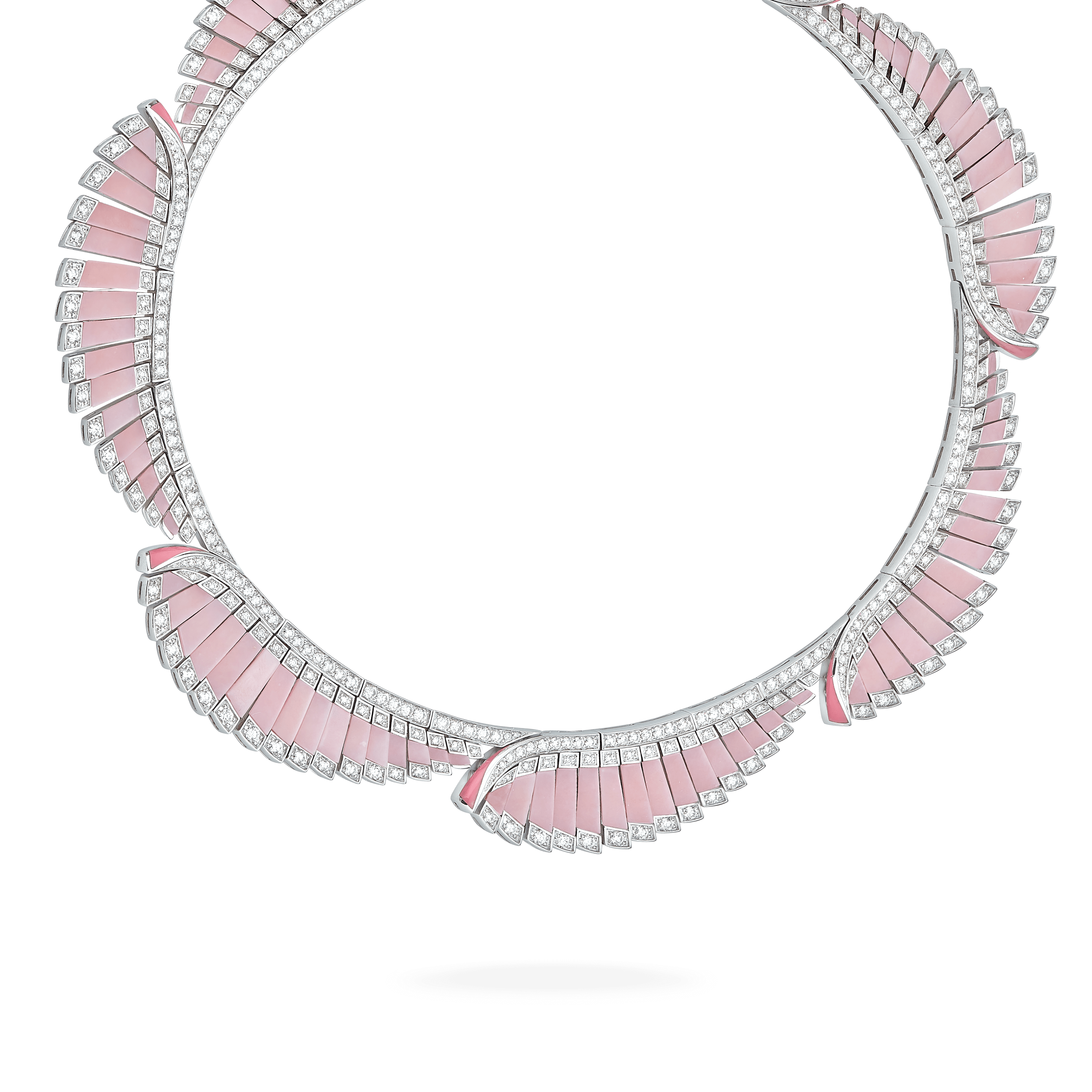 garrard Couture Galah Necklace In 18ct White Gold with Diamonds and Pink Opal