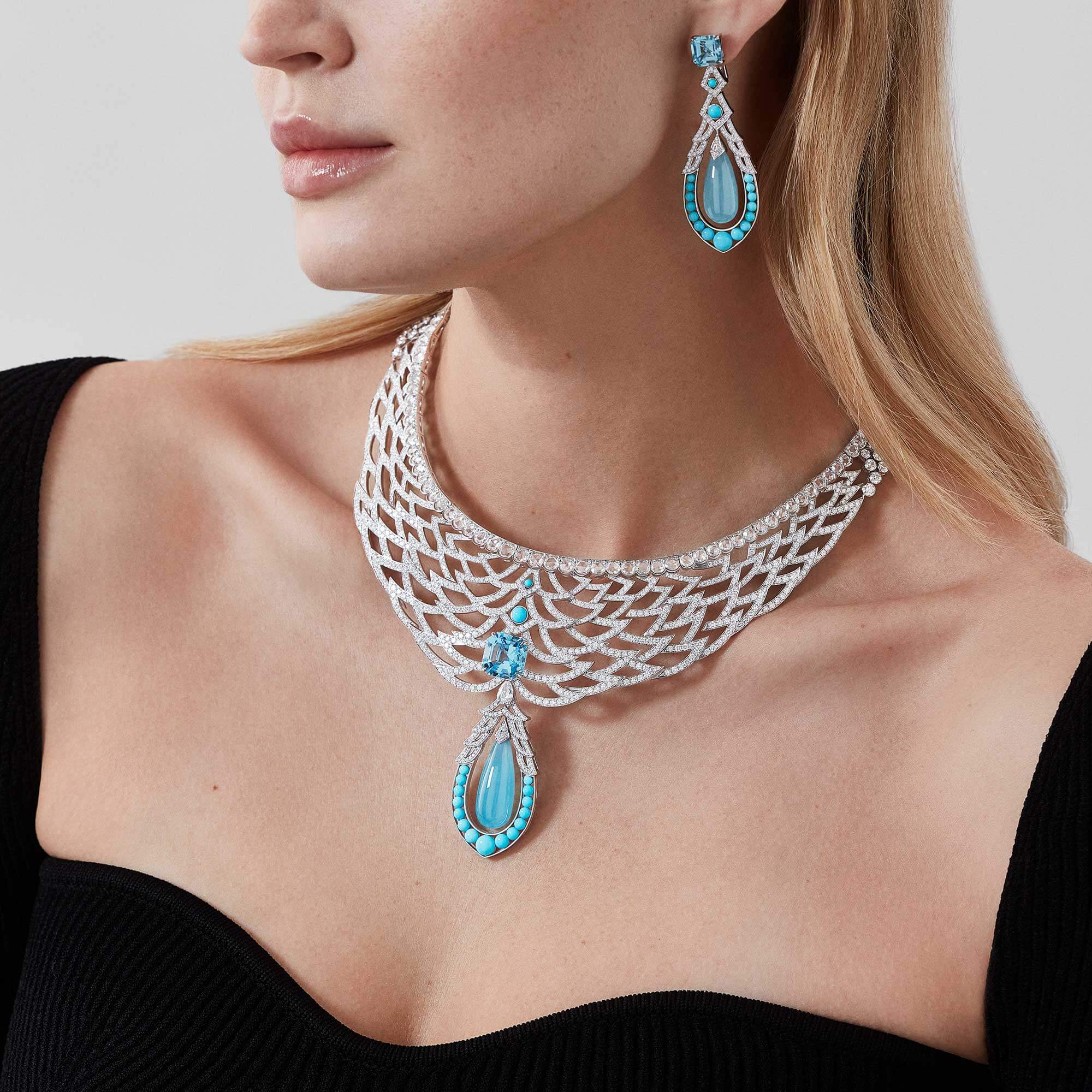 Garrard Couture Mustique Earrings In 18ct White Gold With Aquamarines Diamonds And Turquoise