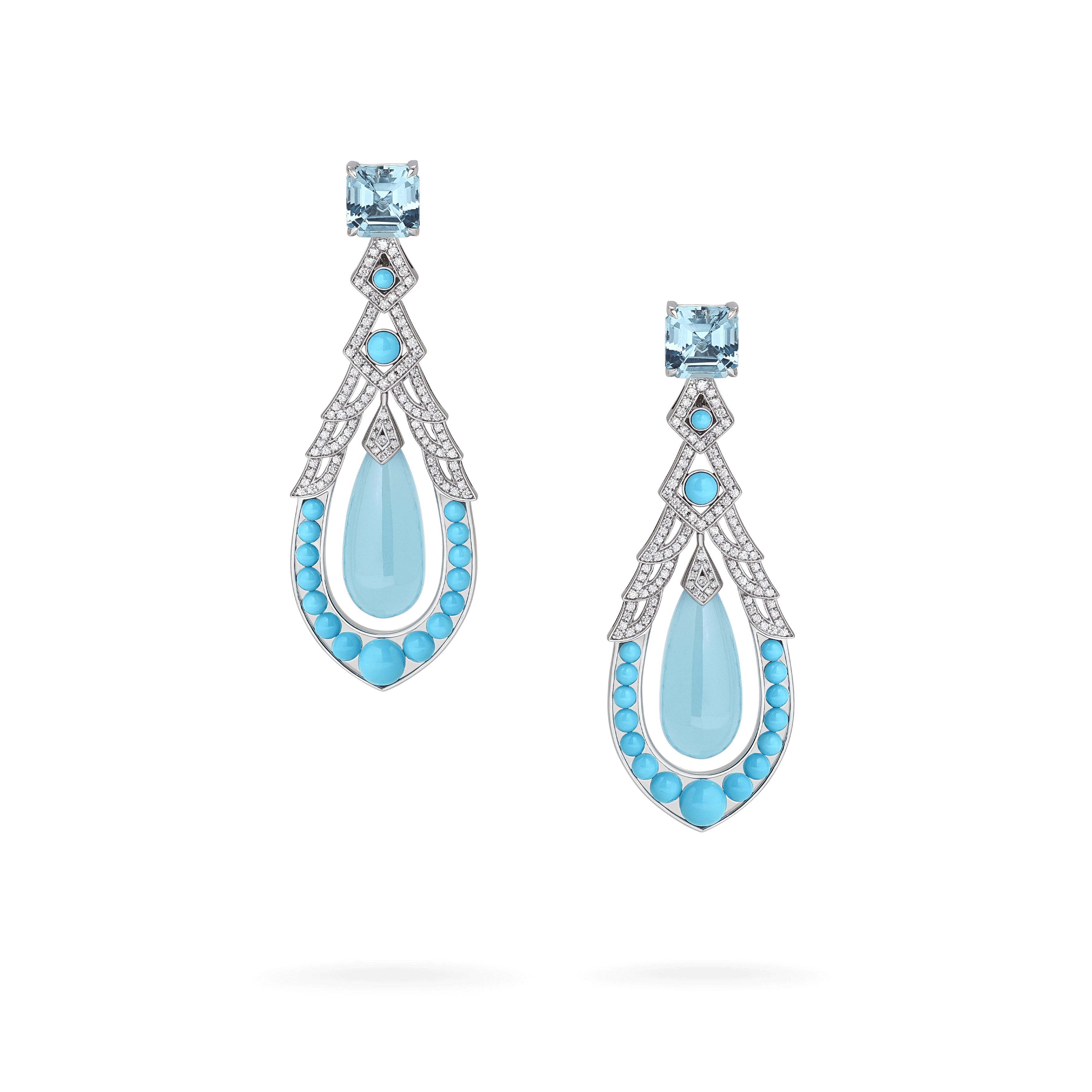 garrard Couture Mustique Earrings In 18ct White Gold with Aquamarines Diamonds and Turquoise