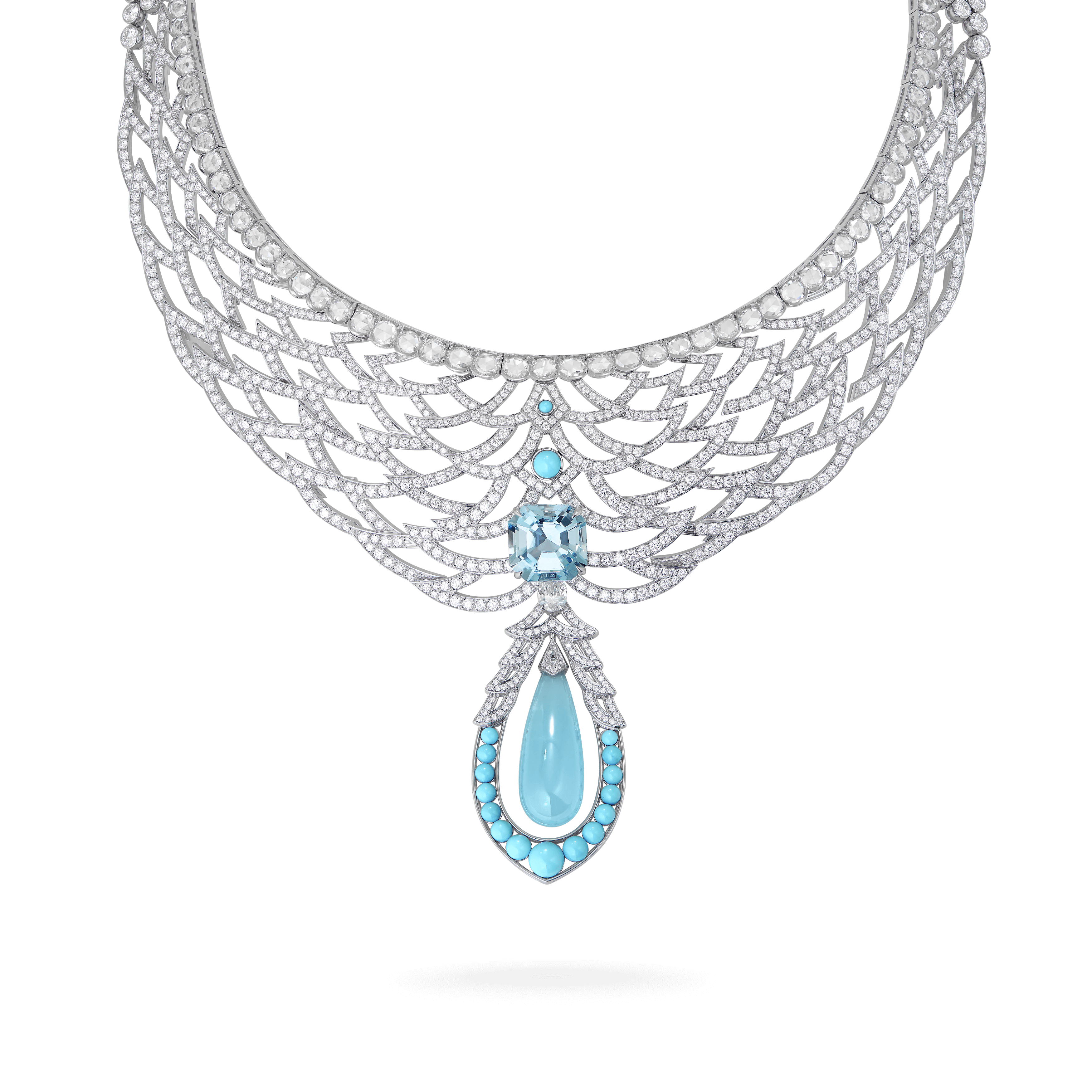 garrard Couture Mustique Necklace In 18ct White Gold with Aquamarines Diamonds and Turquoise