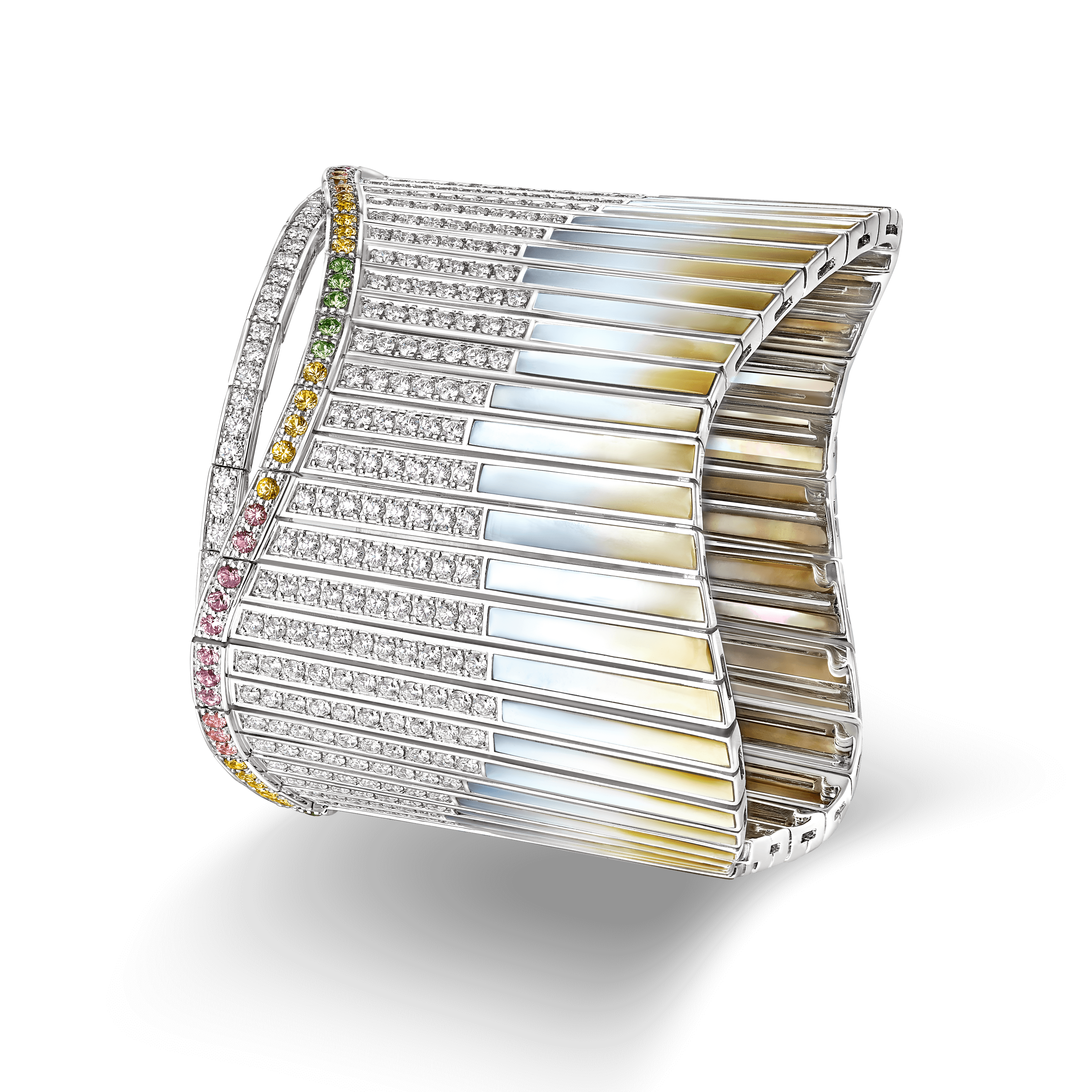 garrard Couture Northern Lights Bracelet In 18ct White Gold with Sapphires Tsavorites Diamonds and Mother of Pearl