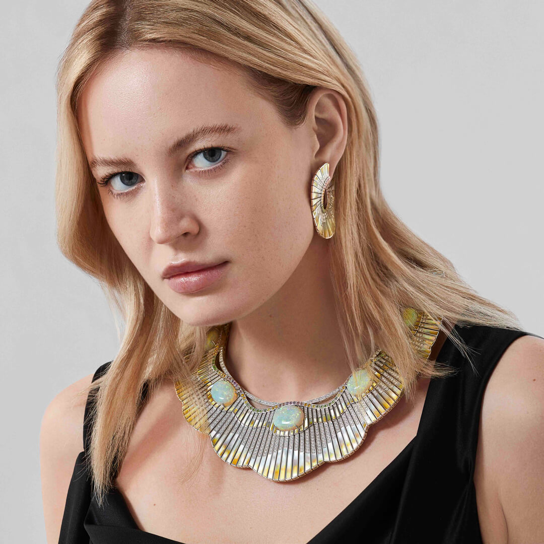 Garrard Couture Northern Lights Necklace In 18ct White Gold With Opals Sapphires Tsavorites Diamonds And Mother Of Pearl