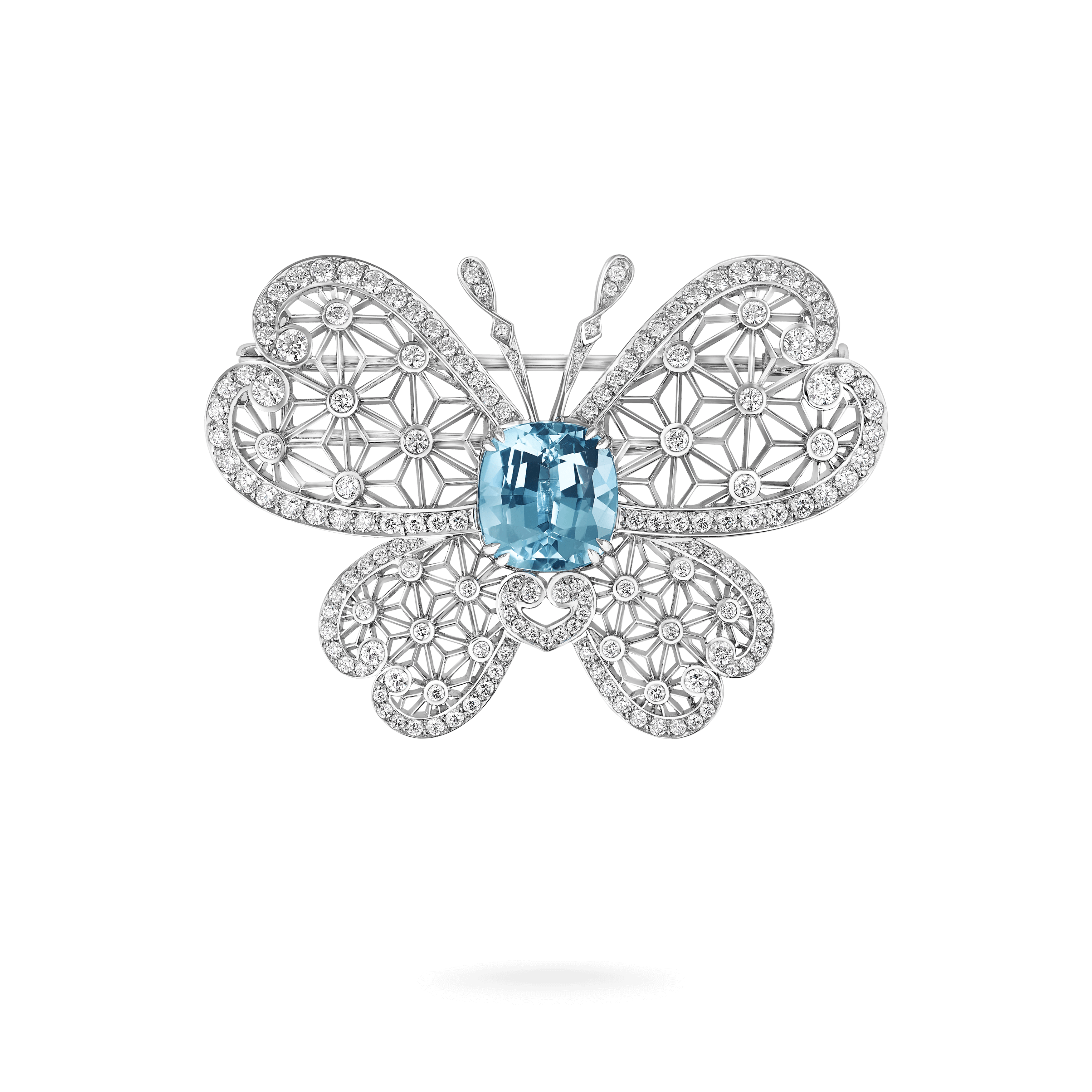 garrard Enchanted Palace Filigree 4.34ct Aquamarine and Diamond Brooch In 18ct White Gold