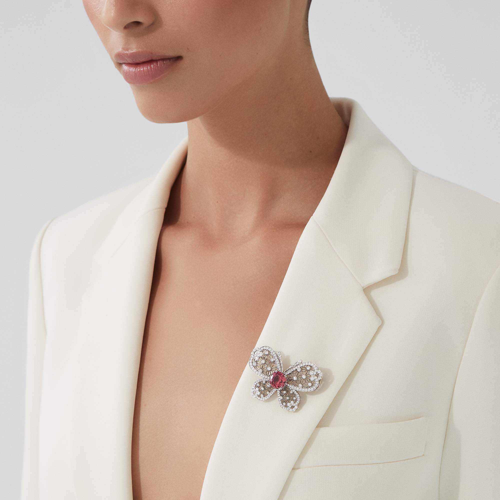 Garrard Enchanted Palace Filigree 6.86ct Pink Tourmaline And Diamond Brooch In 18ct White Gold