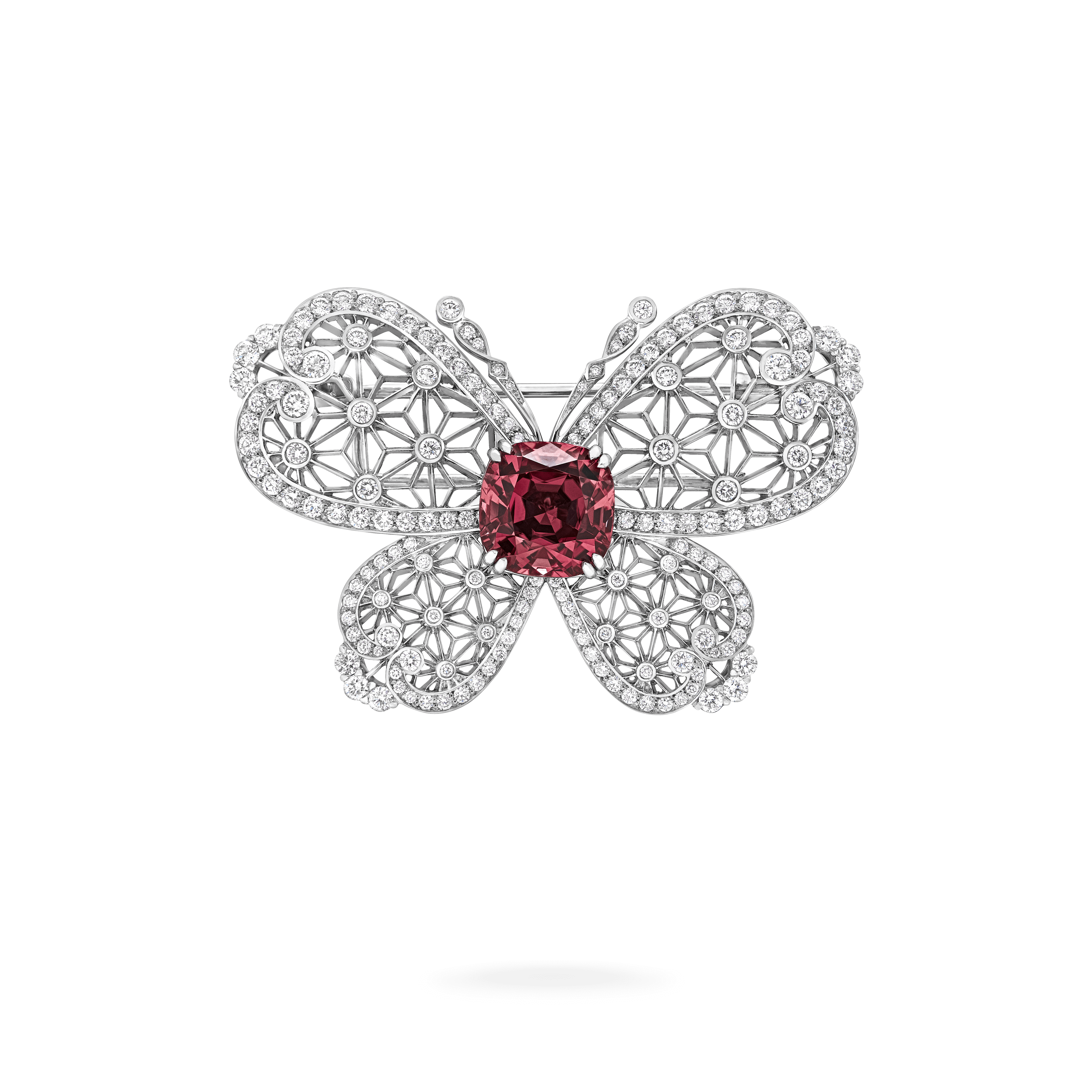 garrard Enchanted Palace Filigree 6.86ct Pink Tourmaline and Diamond Brooch In 18ct White Gold