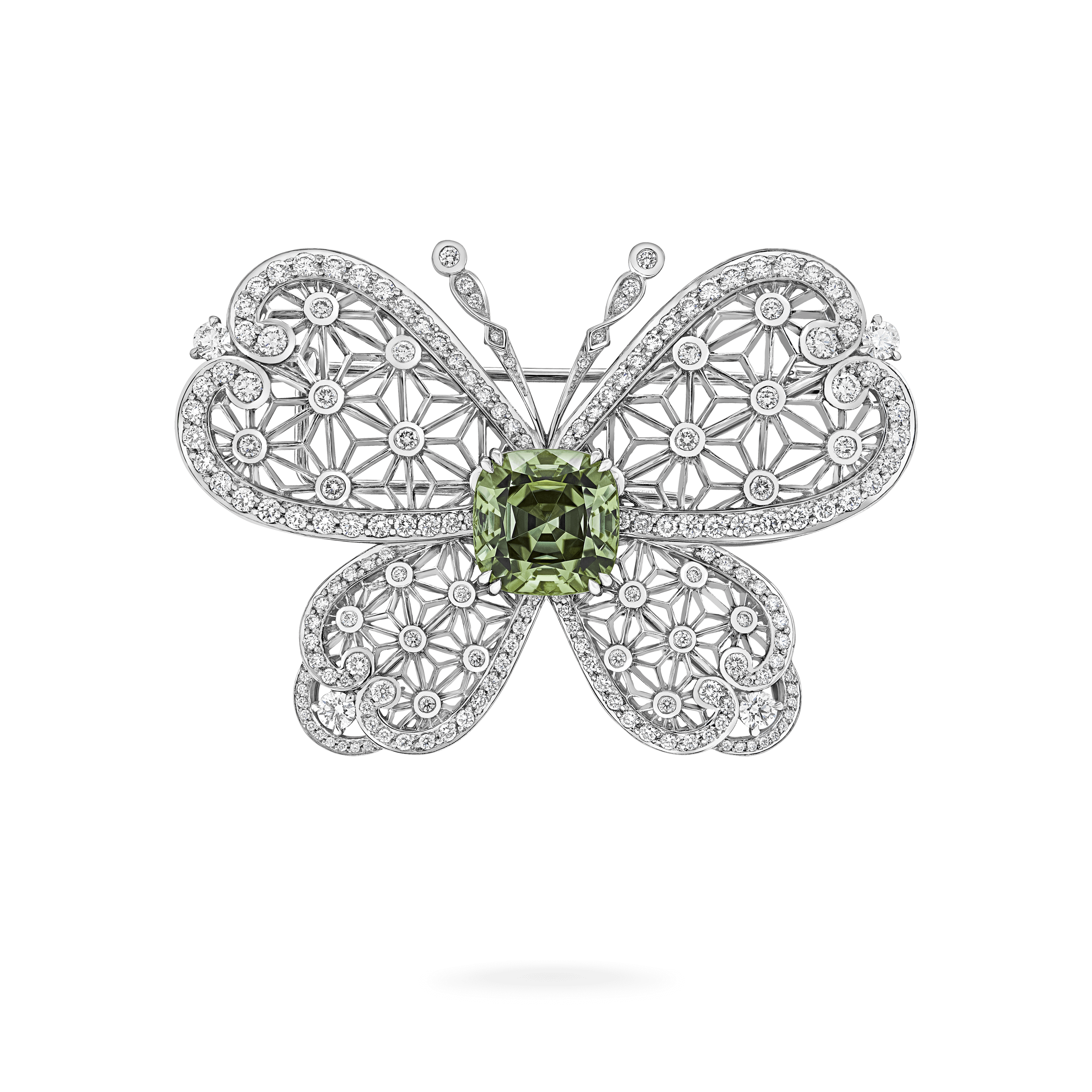 garrard Enchanted Palace Filigree 8.50ct Green Tourmaline and Diamond Brooch In 18ct White Gold