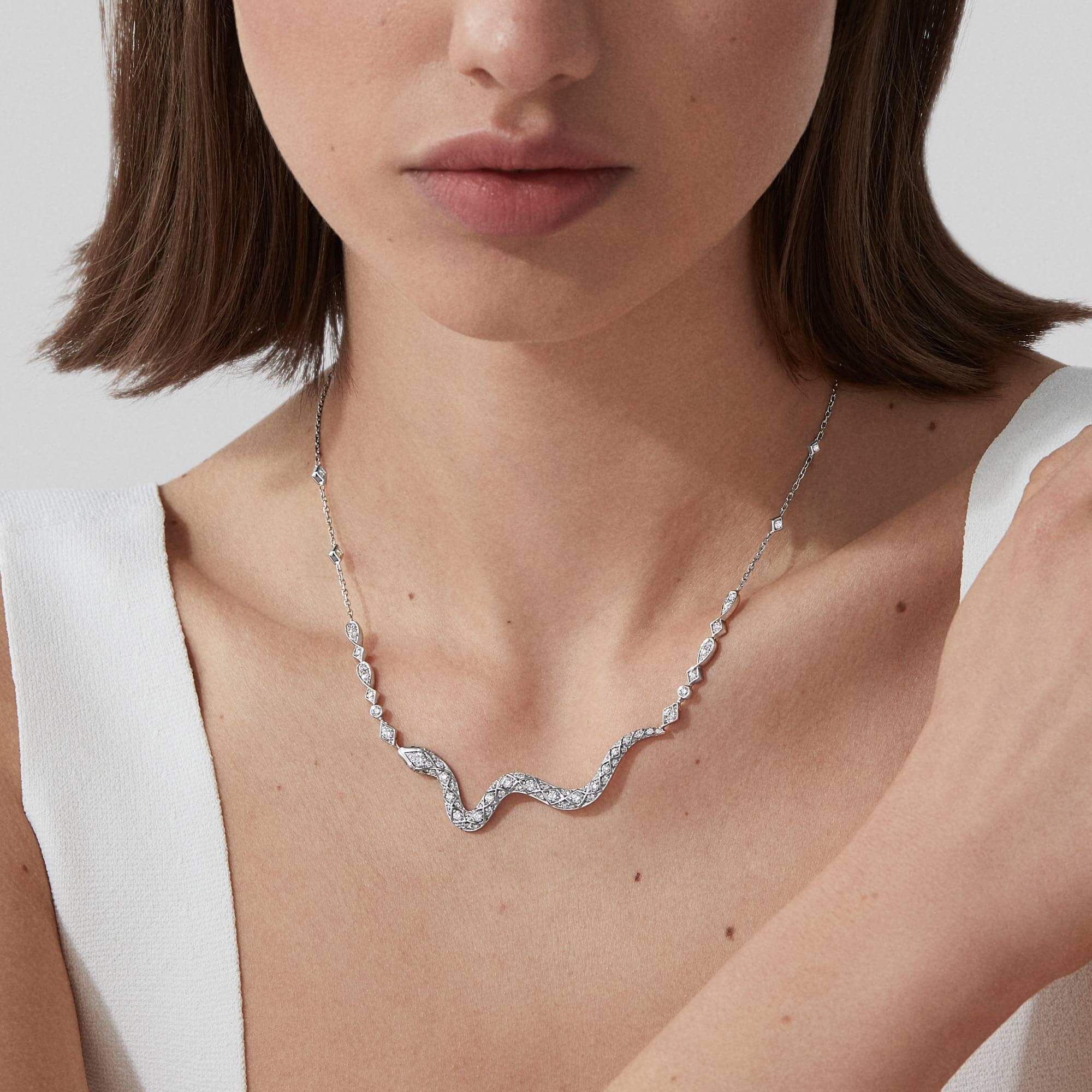 Garrard Enchanted Palace Serpent Diamond Necklace In 18ct White Gold With Blue Sapphires