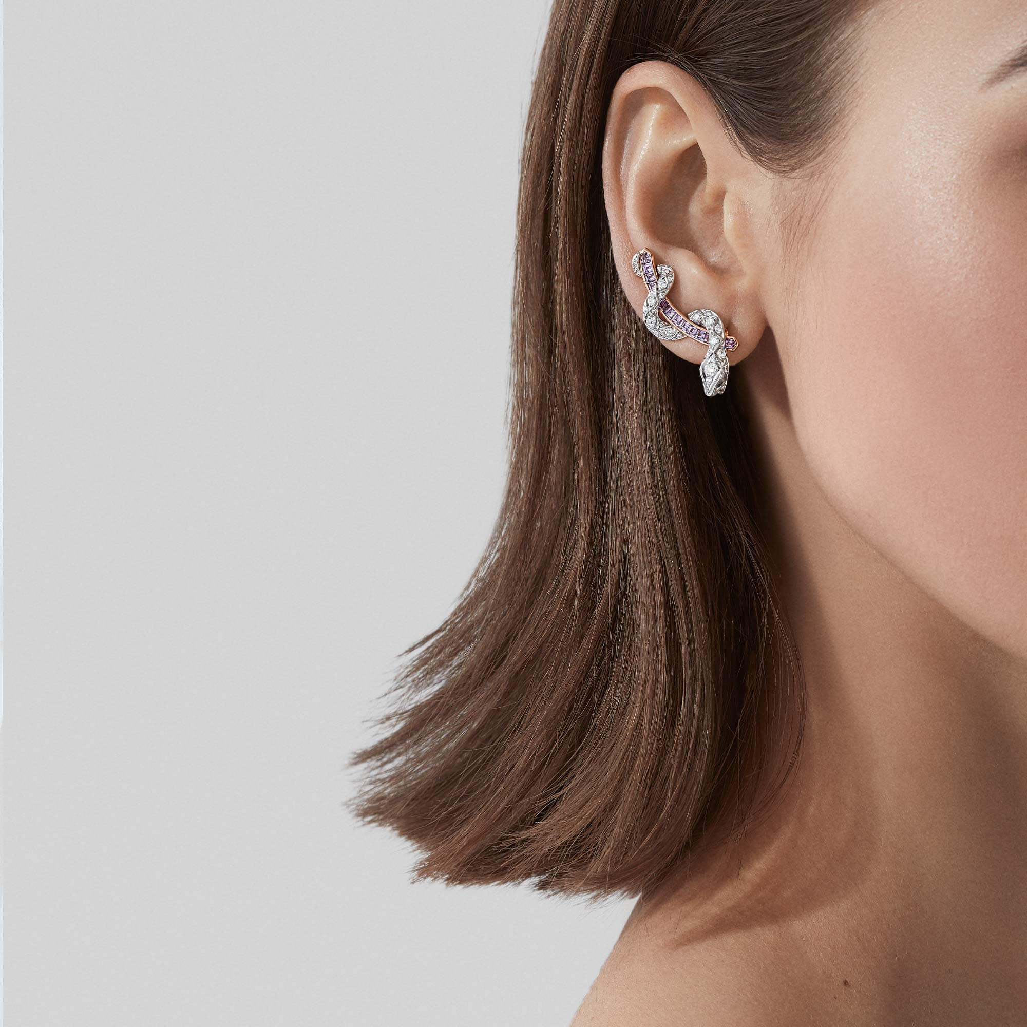 Garrard Enchanted Palace Serpent Purple Sapphire And Diamond Ear Climbers In 18ct White Gold With Blue Sapphires