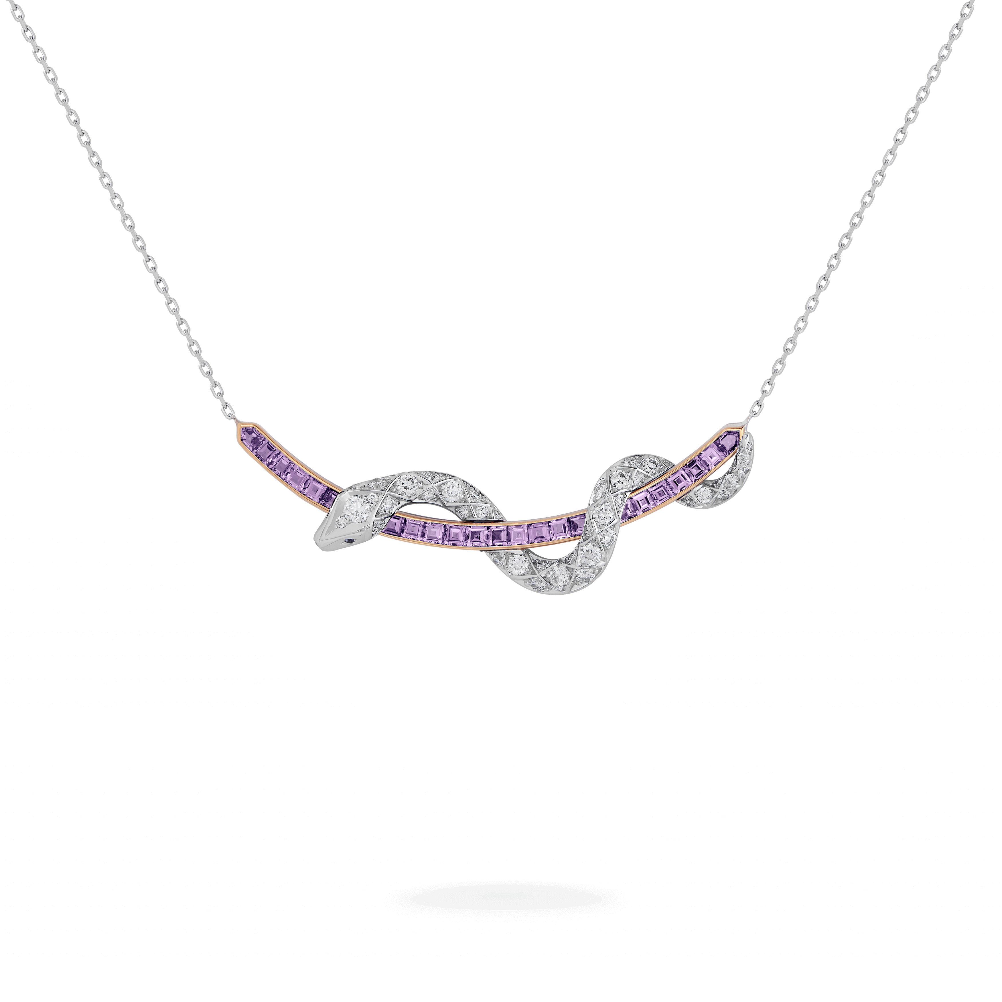 garrard Enchanted Palace Serpent Purple Sapphire and Diamond Pendant In 18ct White Gold with Blue Sapphires