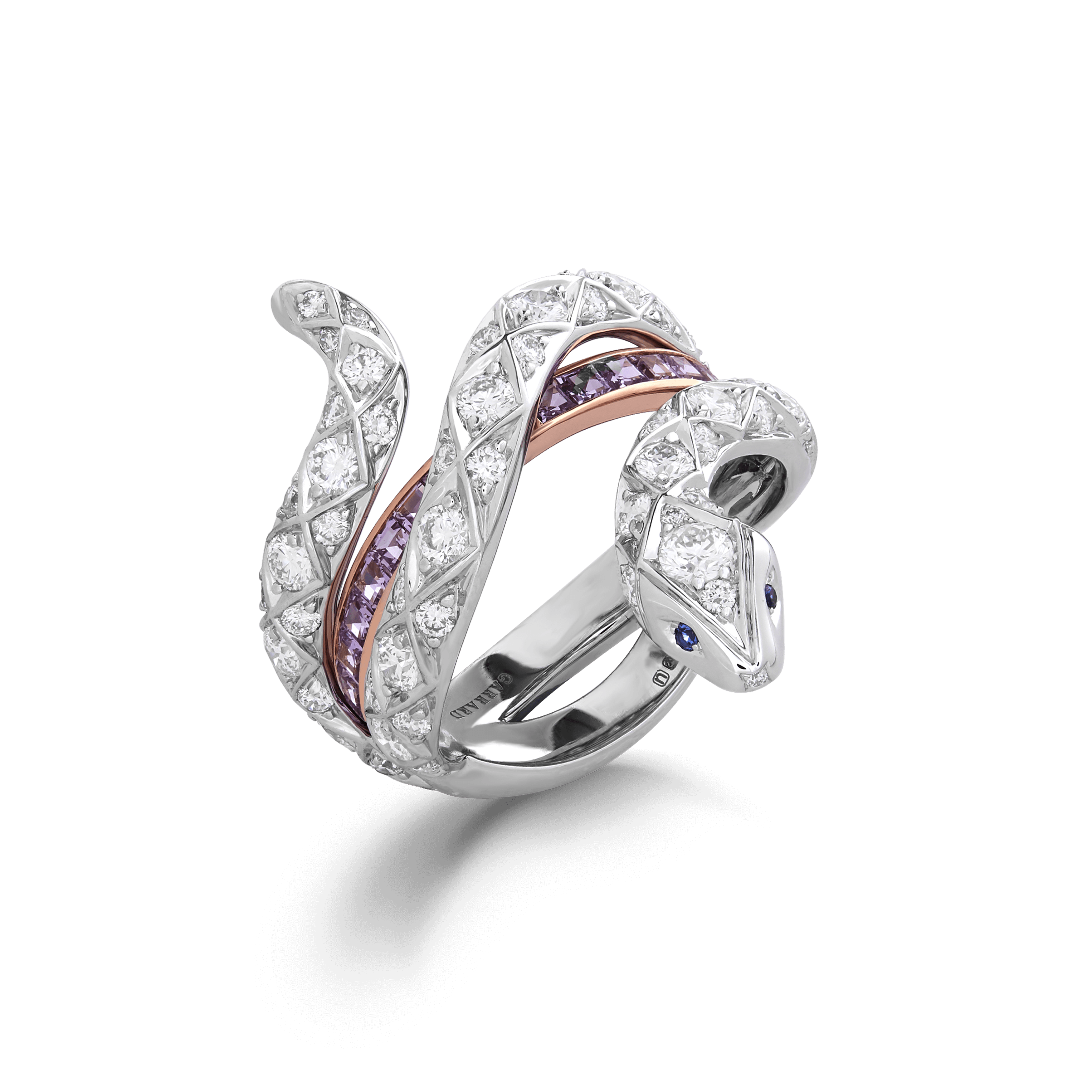 garrard Enchanted Palace Serpent Purple Sapphire and Diamond Ring In 18ct White Gold with Blue Sapphires