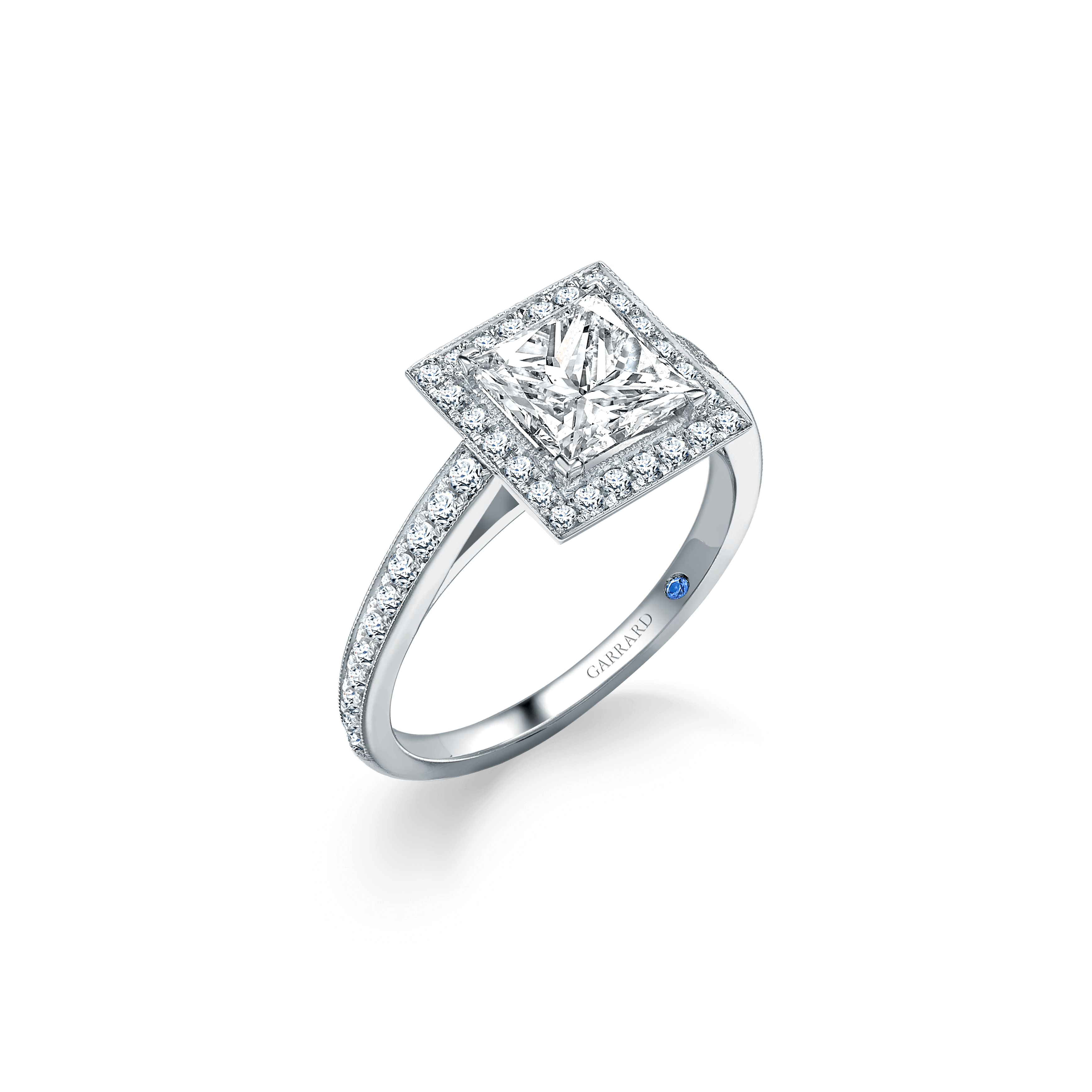 garrard Evermore Princess Cut Diamond Halo Engagement Ring In Platinum with Diamonds