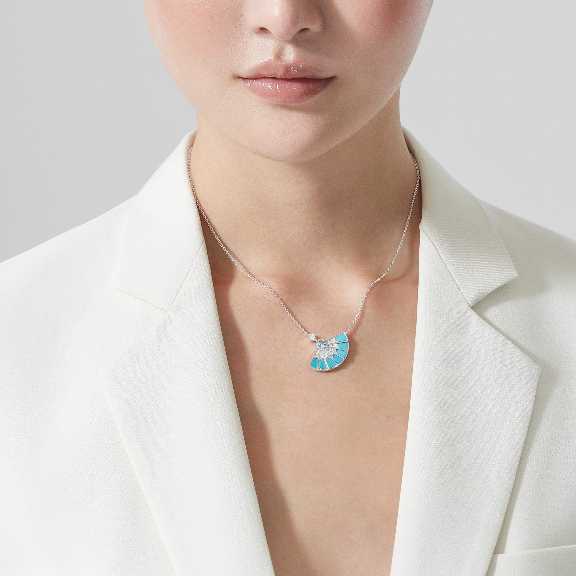 Garrard Fanfare Symphony Aquamarine And Turquoise Pendant In 18ct White Gold With Diamonds