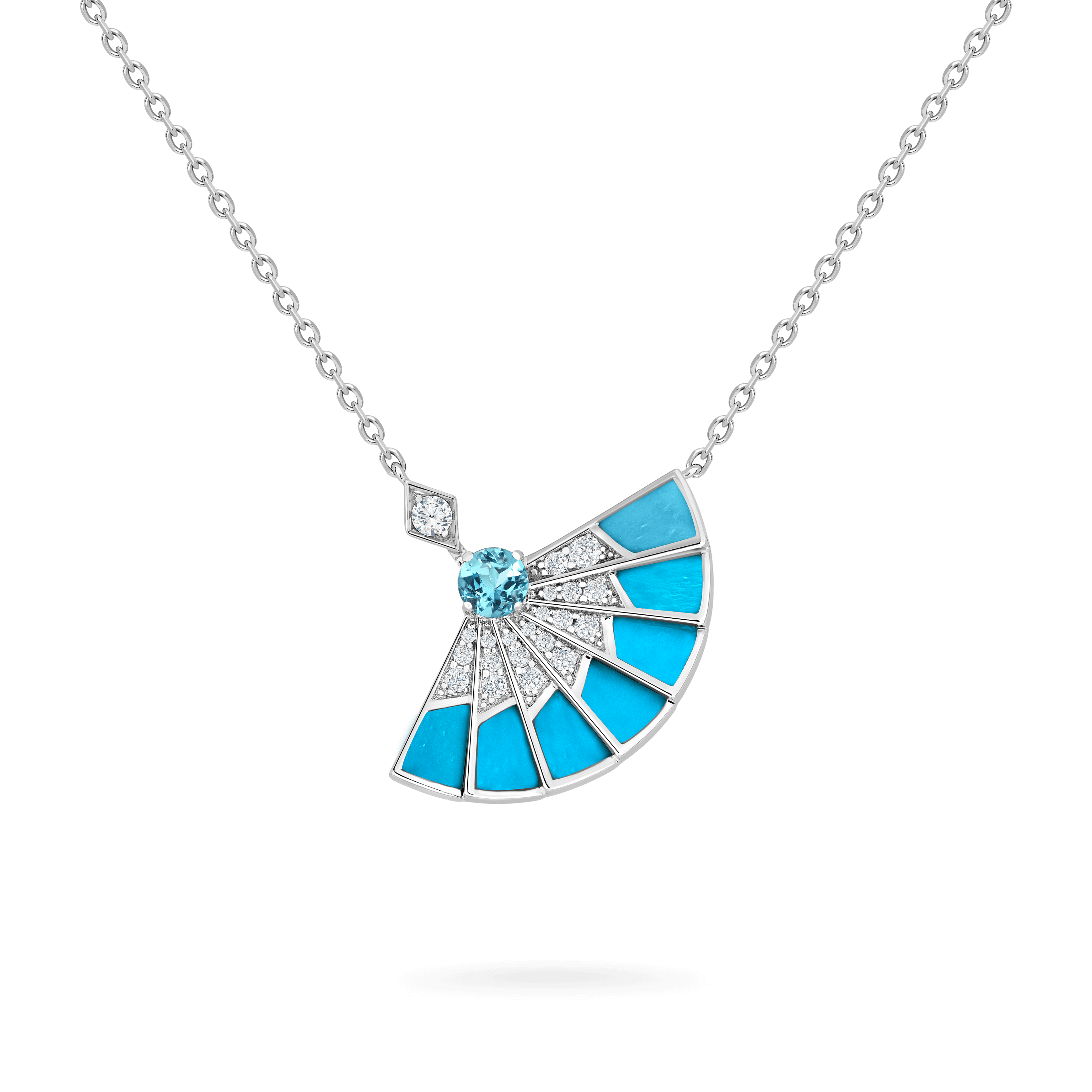 garrard Fanfare Symphony Aquamarine and Turquoise Pendant In 18ct White Gold with Diamonds
