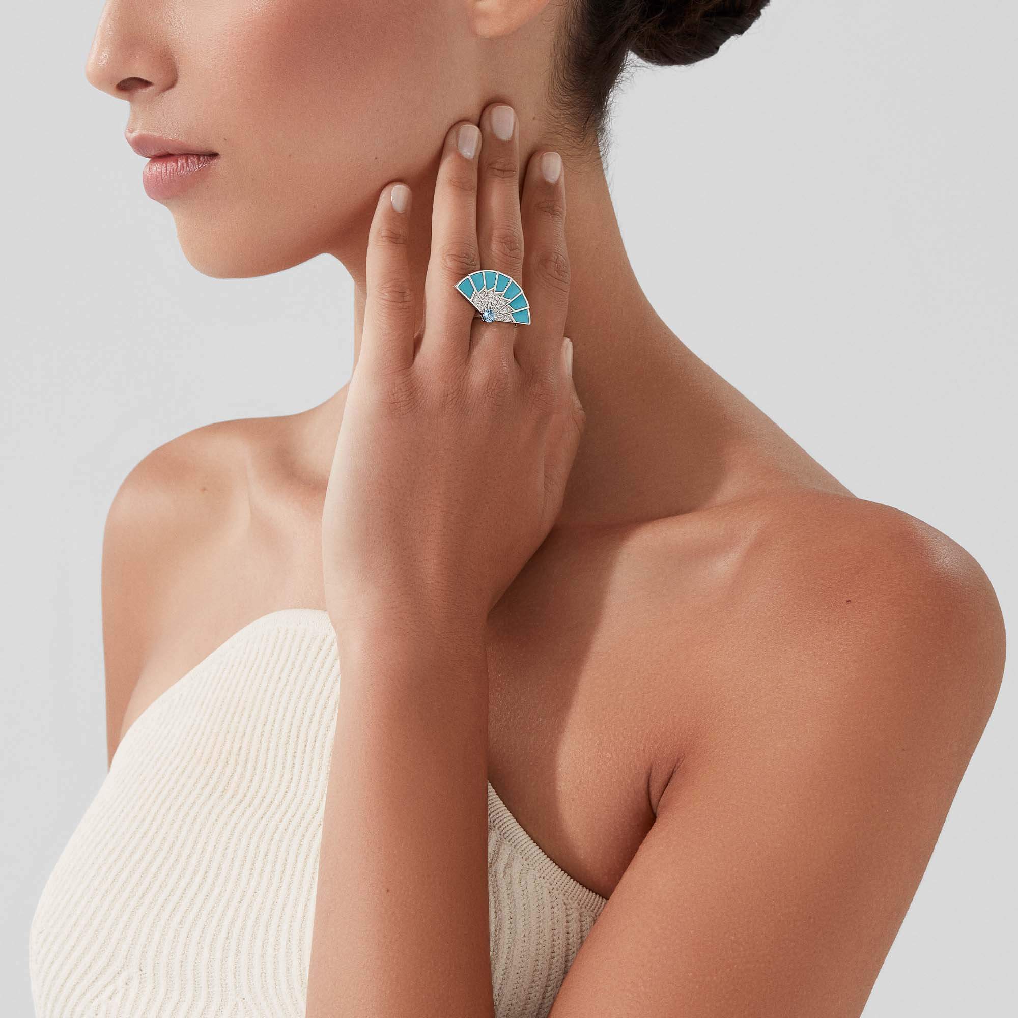 Garrard Fanfare Symphony Aquamarine And Turquoise Ring In 18ct White Gold With Diamonds
