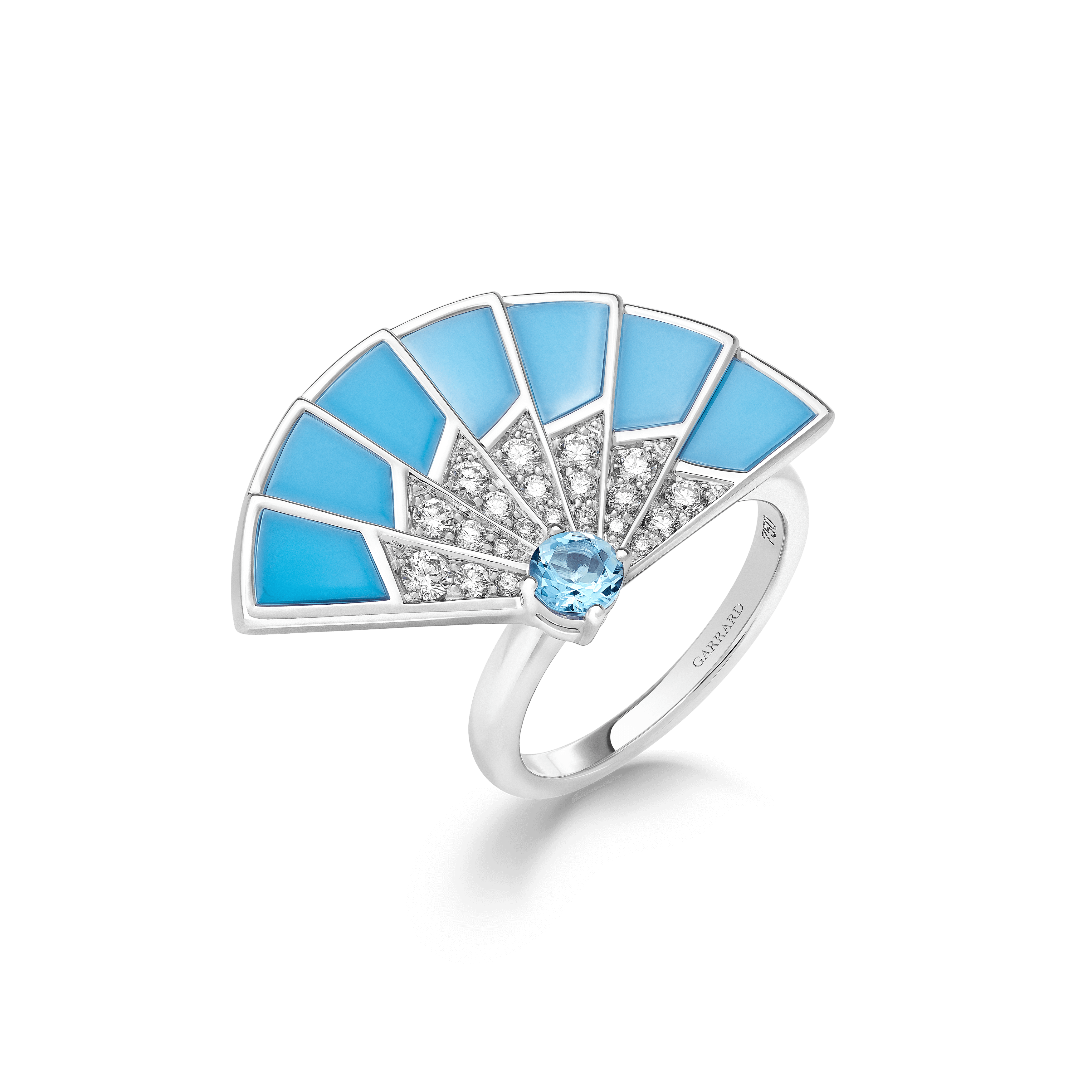 garrard Fanfare Symphony Aquamarine and Turquoise Ring In 18ct White Gold with Diamonds
