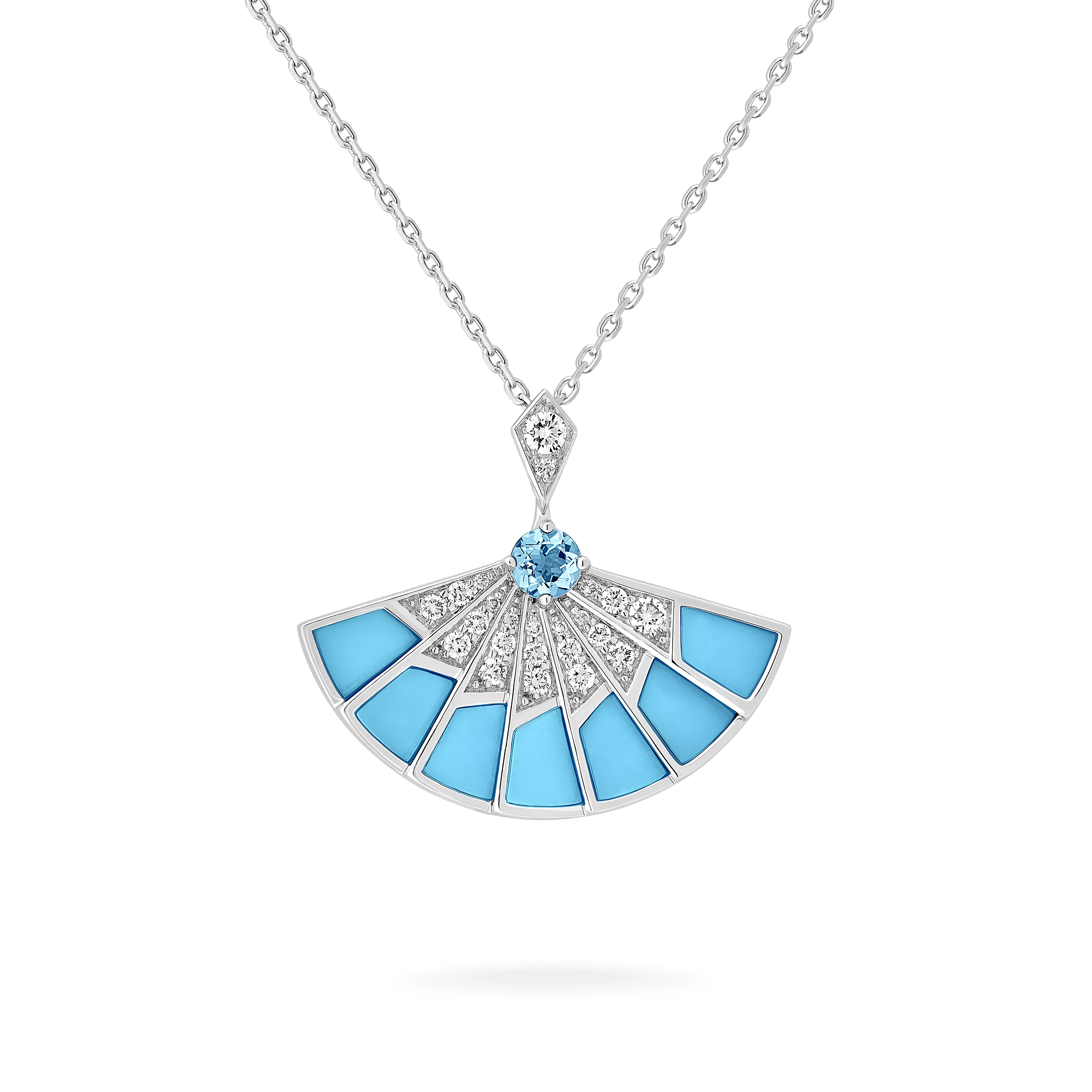 garrard Fanfare Symphony Aquamarine and Turquoise Slider Pendant In 18ct White Gold with Diamonds