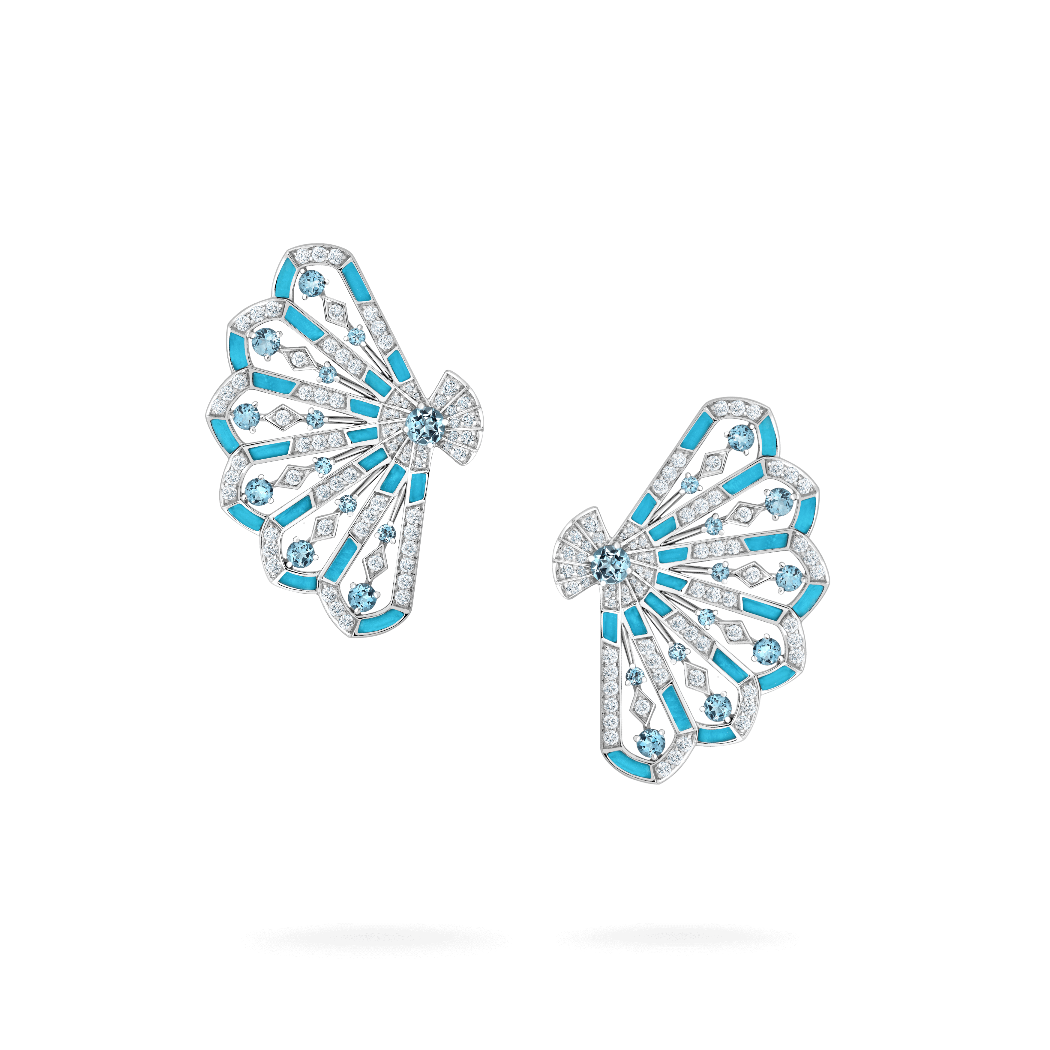 garrard Fanfare Symphony Diamond and Aquamarine Earrings In 18ct White Gold with Turquoise