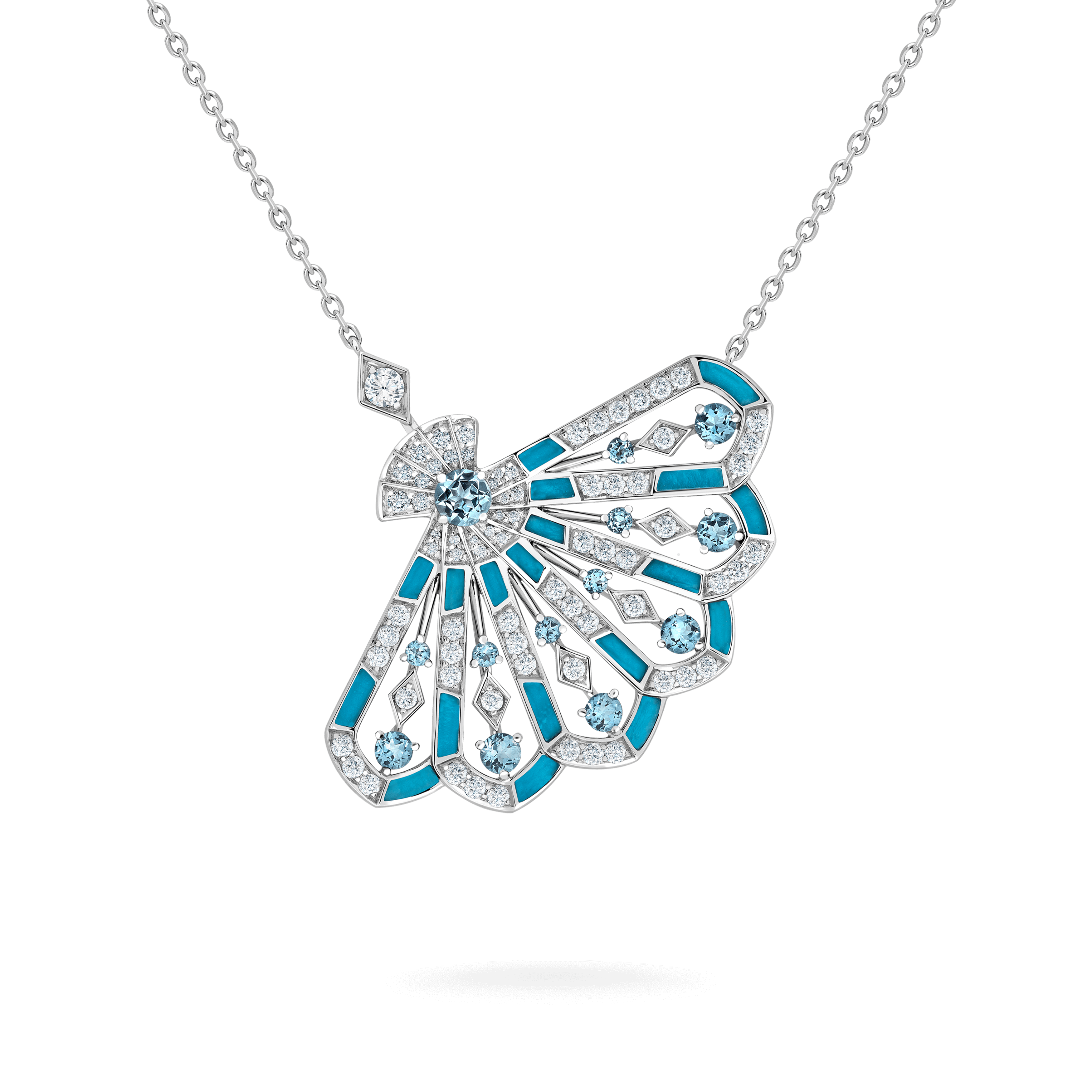 garrard Fanfare Symphony Diamond and Aquamarine Pendant In 18ct White Gold with Turquoise
