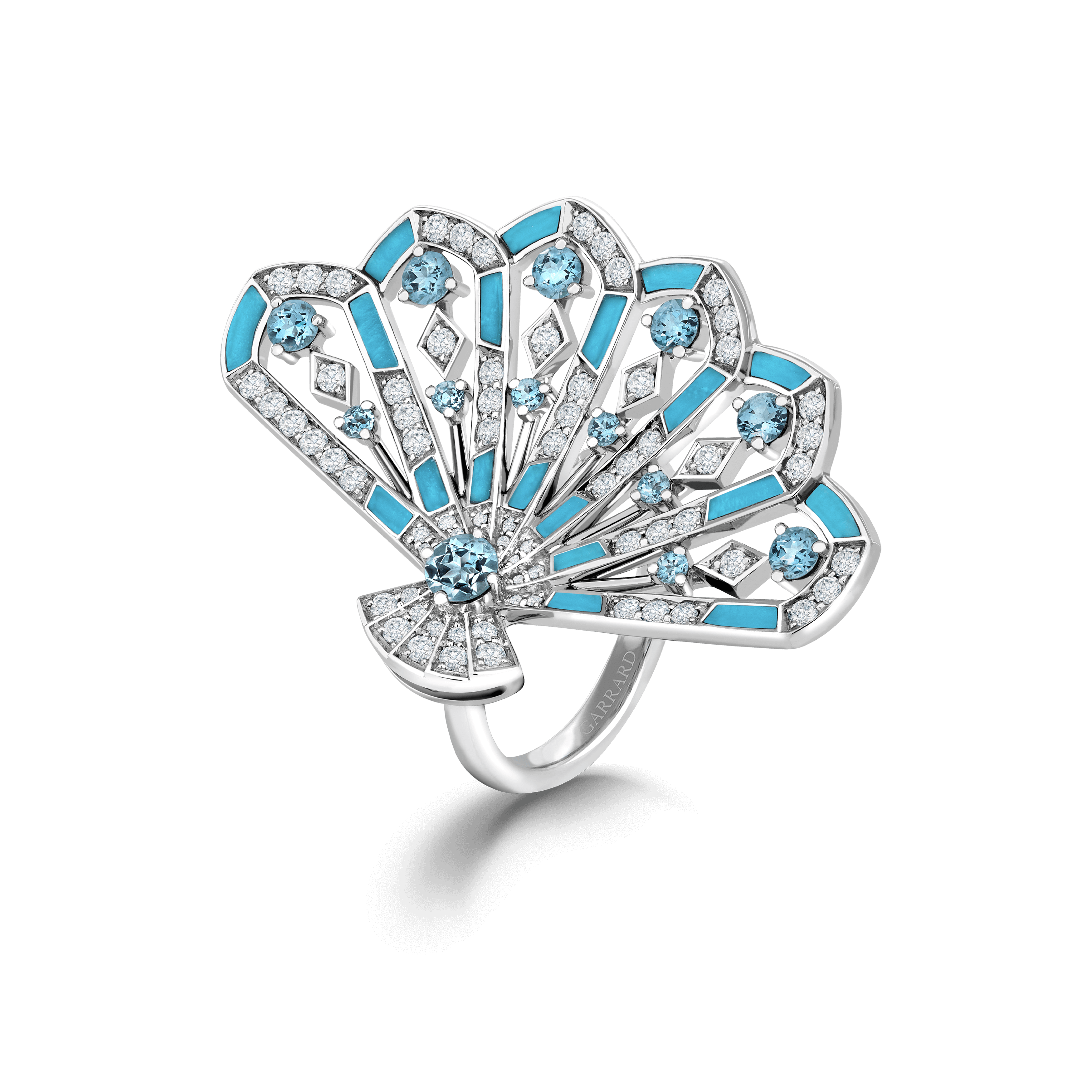 garrard Fanfare Symphony Diamond and Aquamarine Ring In 18ct White Gold with Turquoise
