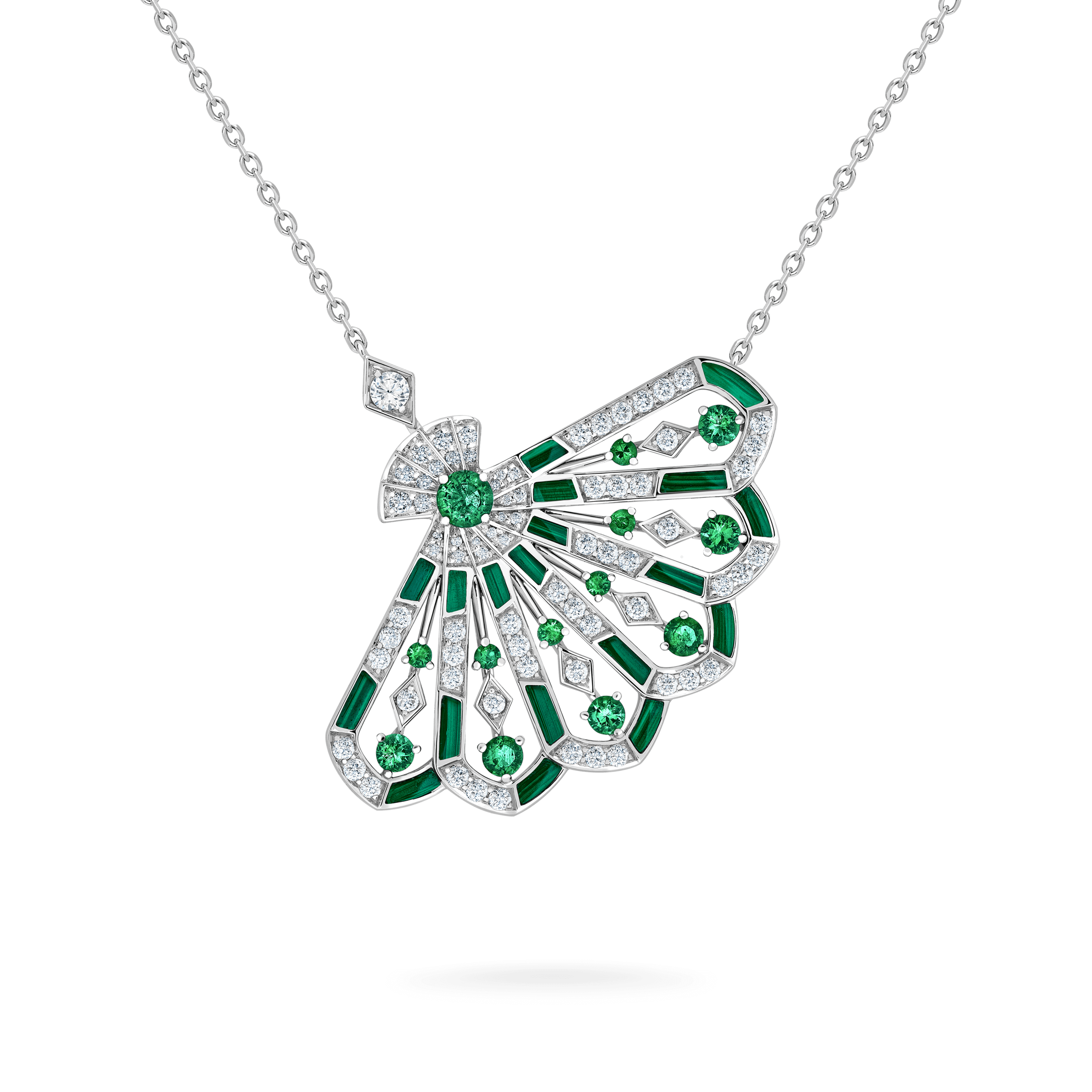 garrard Fanfare Symphony Diamond and Emerald Pendant In 18ct White Gold with Malachite
