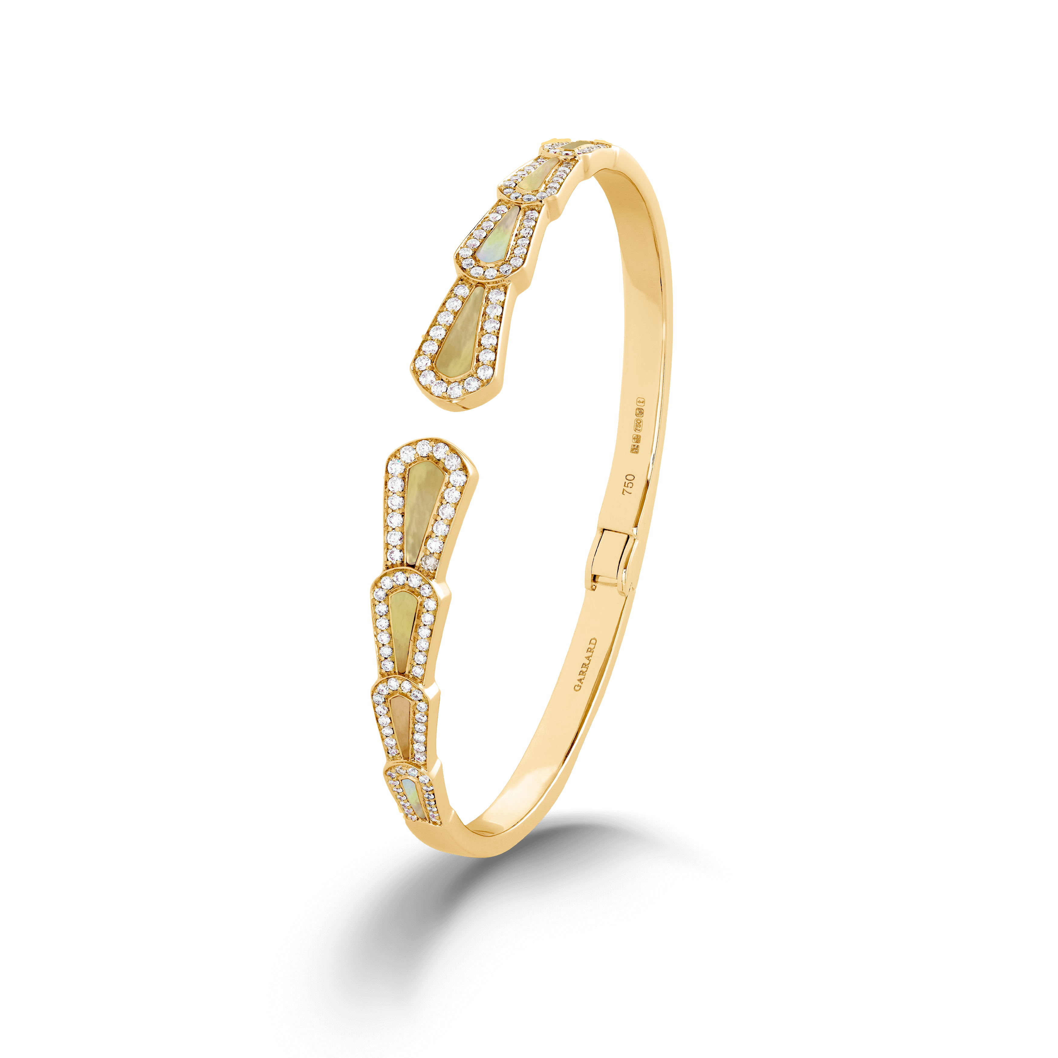 garrard Fanfare Symphony Diamond and Golden Mother of Pearl Bangle In 18ct Yellow Gold