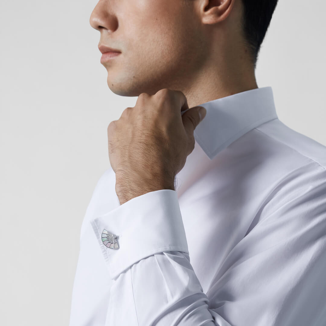 Garrard Fanfare Symphony Diamond And Mother Of Pearl Cufflinks In 18ct White Gold