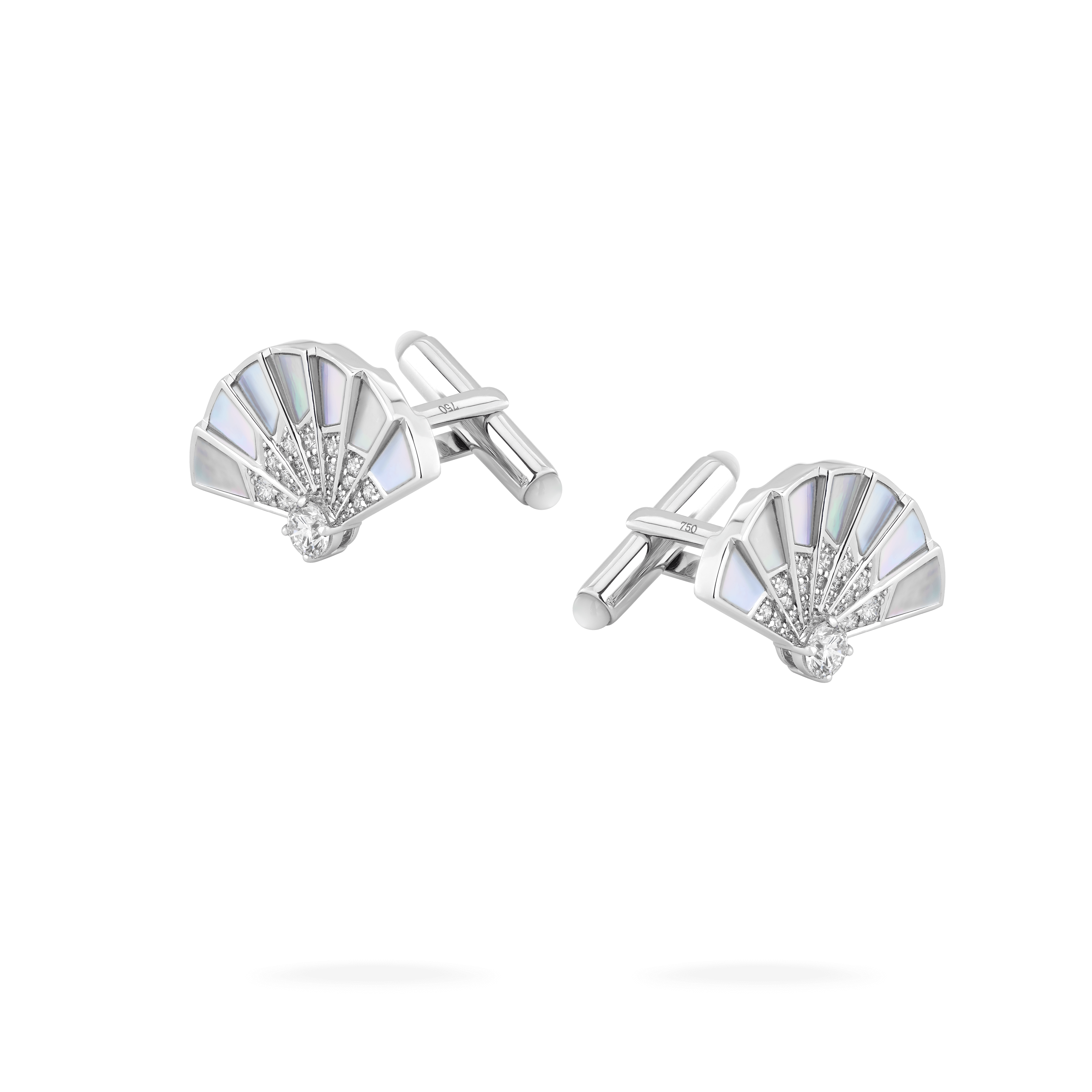 garrard Fanfare Symphony Diamond and Mother of Pearl Cufflinks In 18ct White Gold