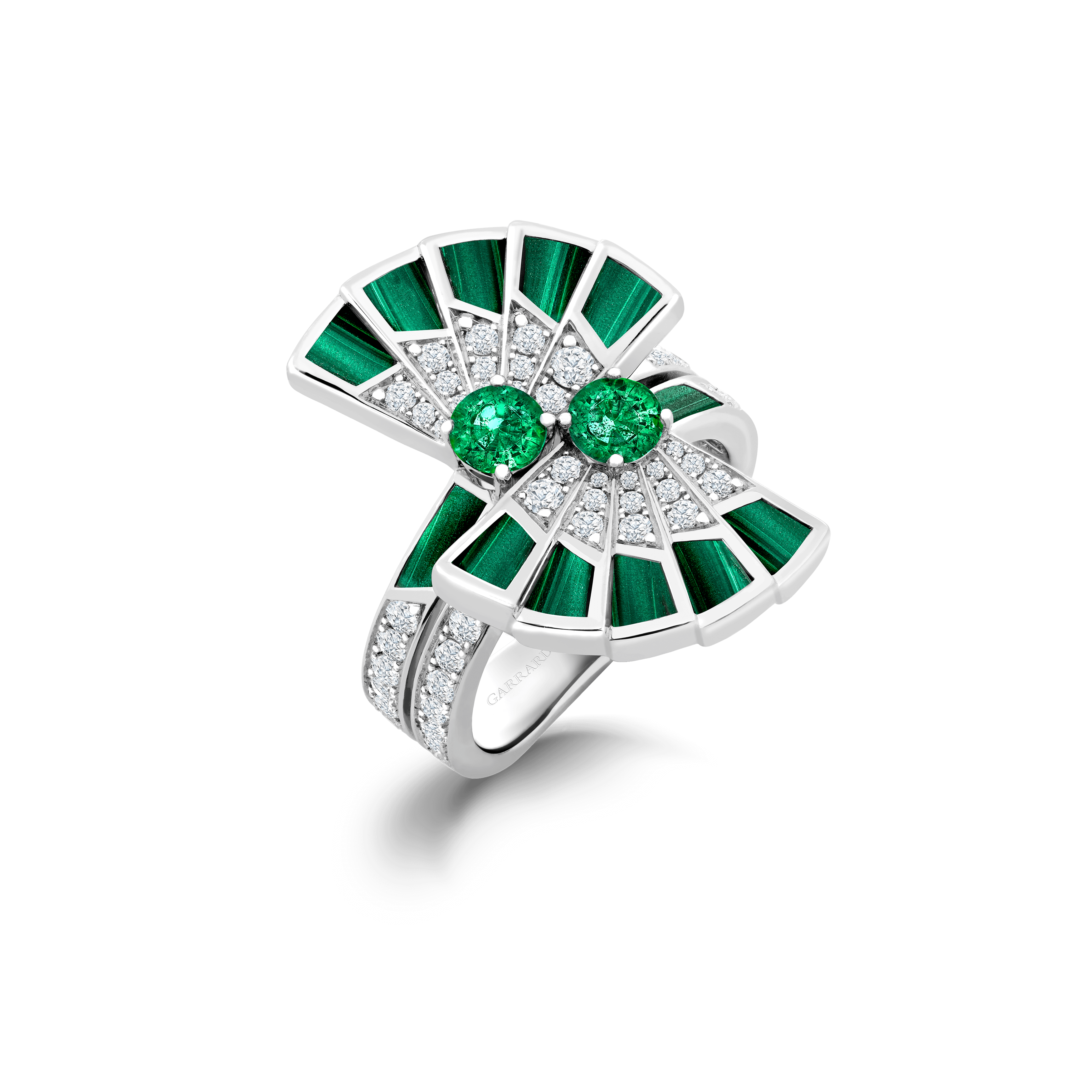 garrard Fanfare Symphony Double Emerald and Malachite Ring In 18ct White Gold with Diamonds