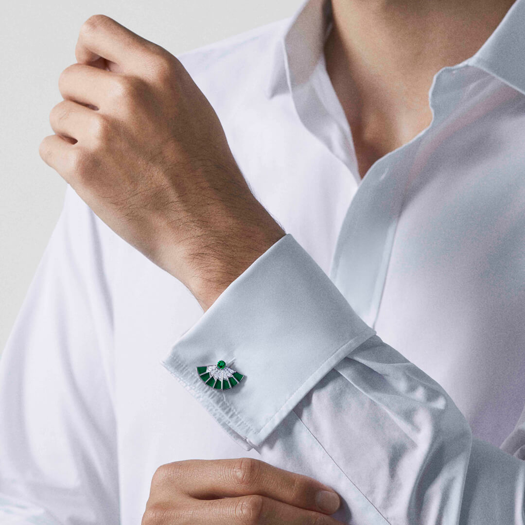 Garrard Fanfare Symphony Emerald And Malachite Cufflinks In 18ct White Gold With Diamonds