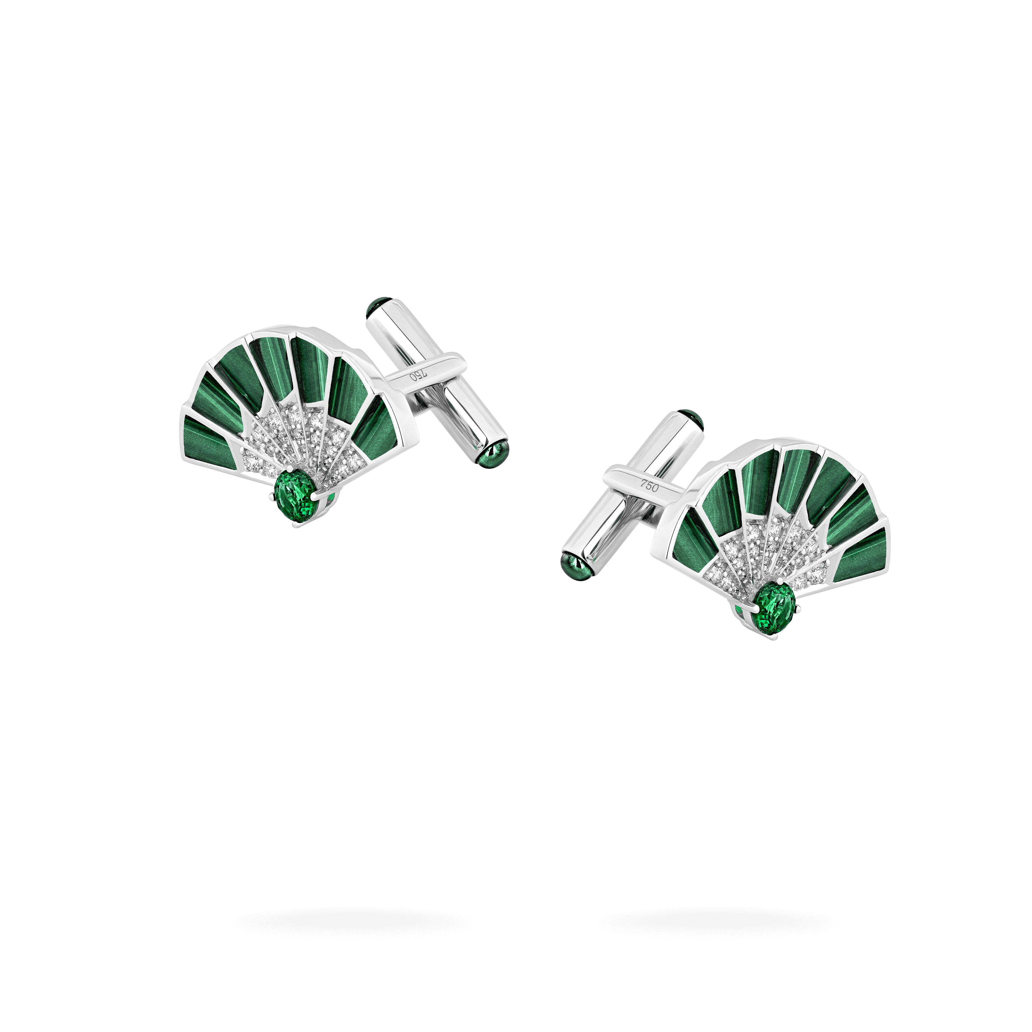 garrard Fanfare Symphony Emerald and Malachite Cufflinks In 18ct White Gold with Diamonds
