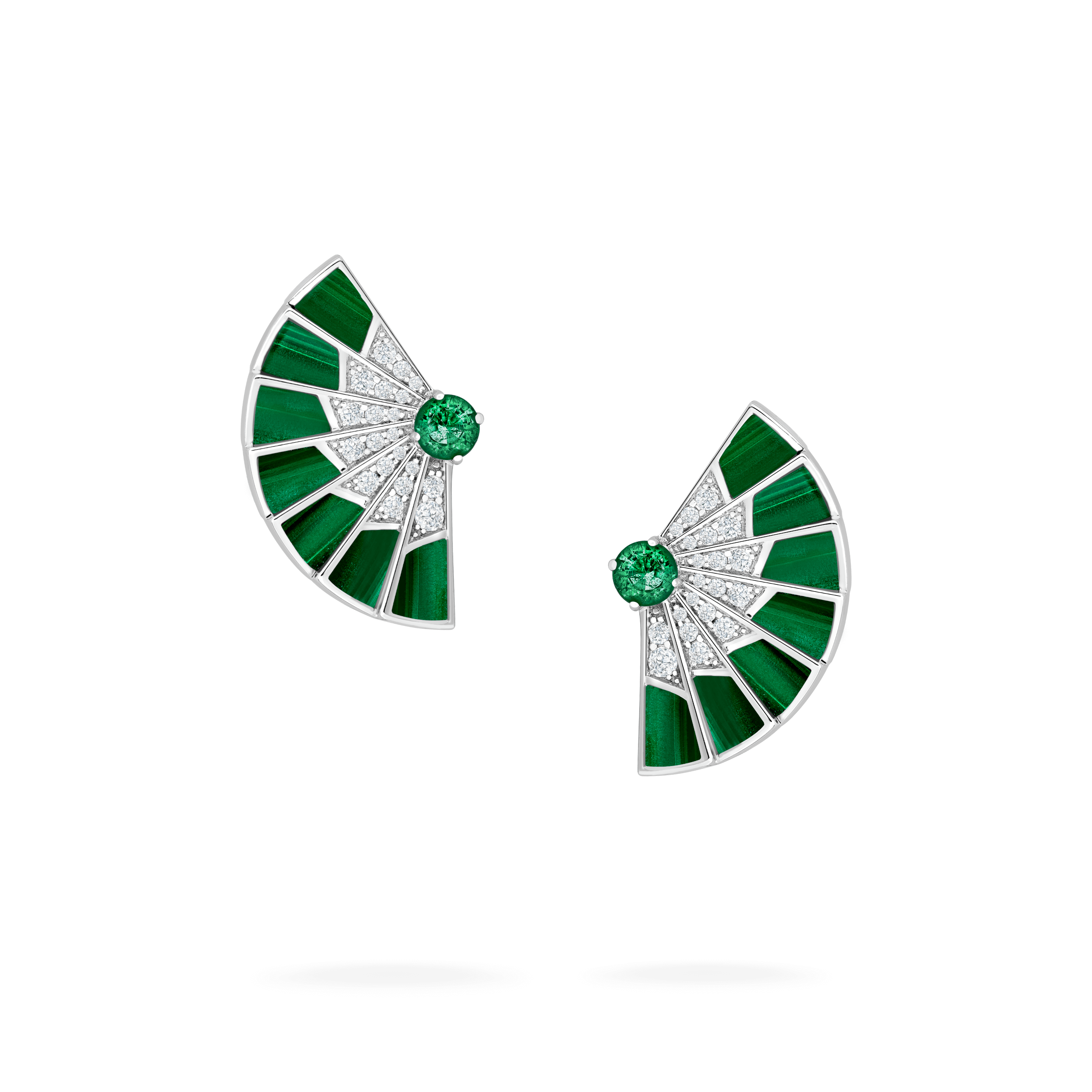 garrard Fanfare Symphony Emerald and Malachite Earrings In 18ct White Gold with Diamonds